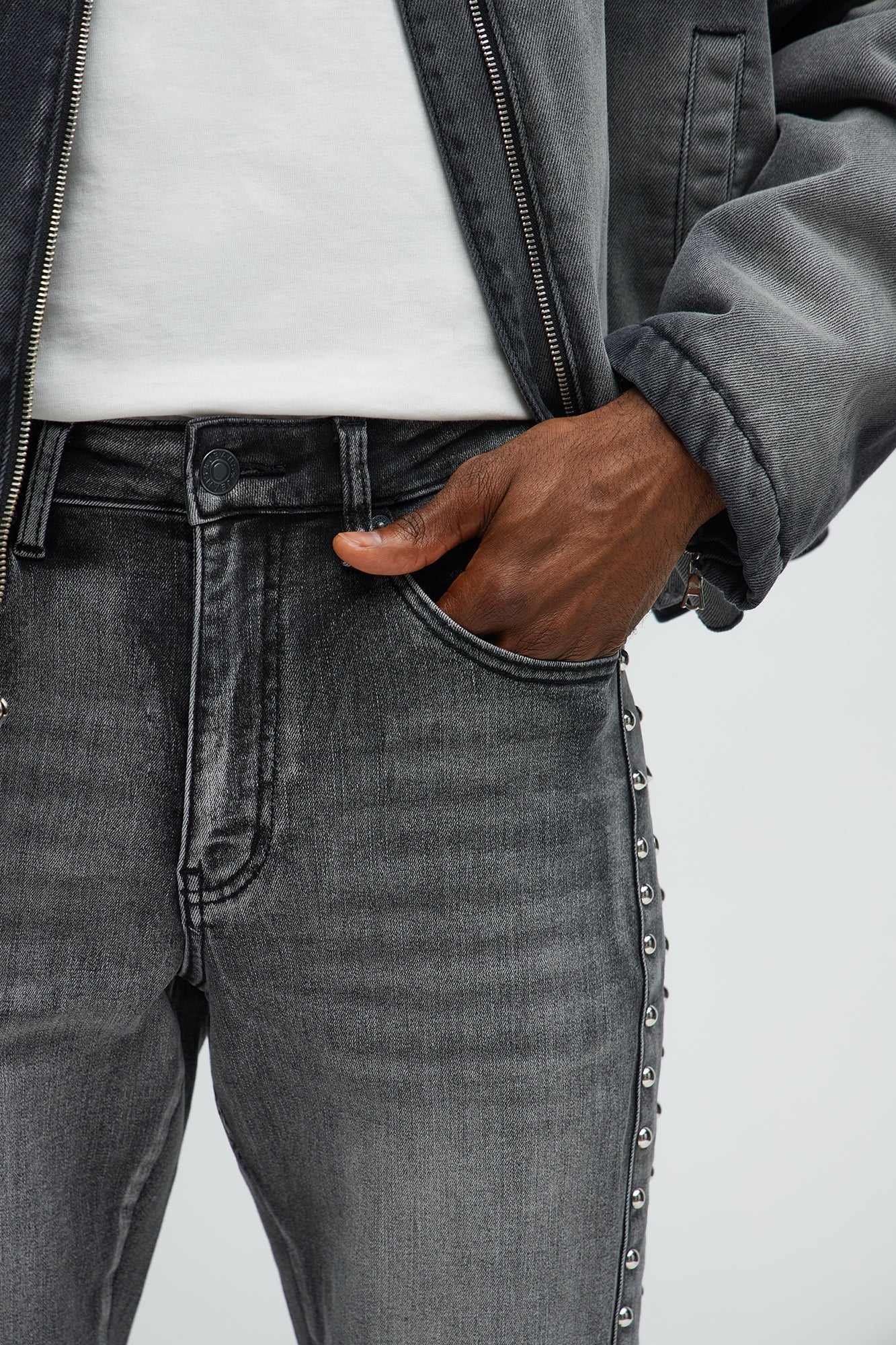 Stacked Slim Flare Stud On The Side Jeans - Black Wash Fashion Nova