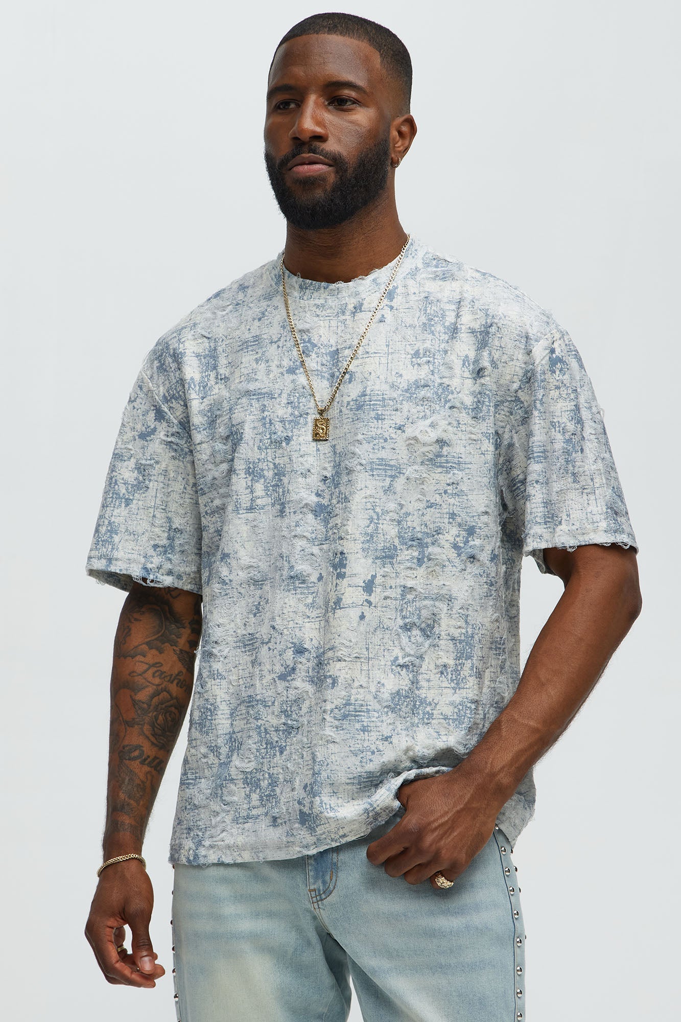 Distressed Relaxed Short Sleeve Tee Shirt - Cream Fashion Nova