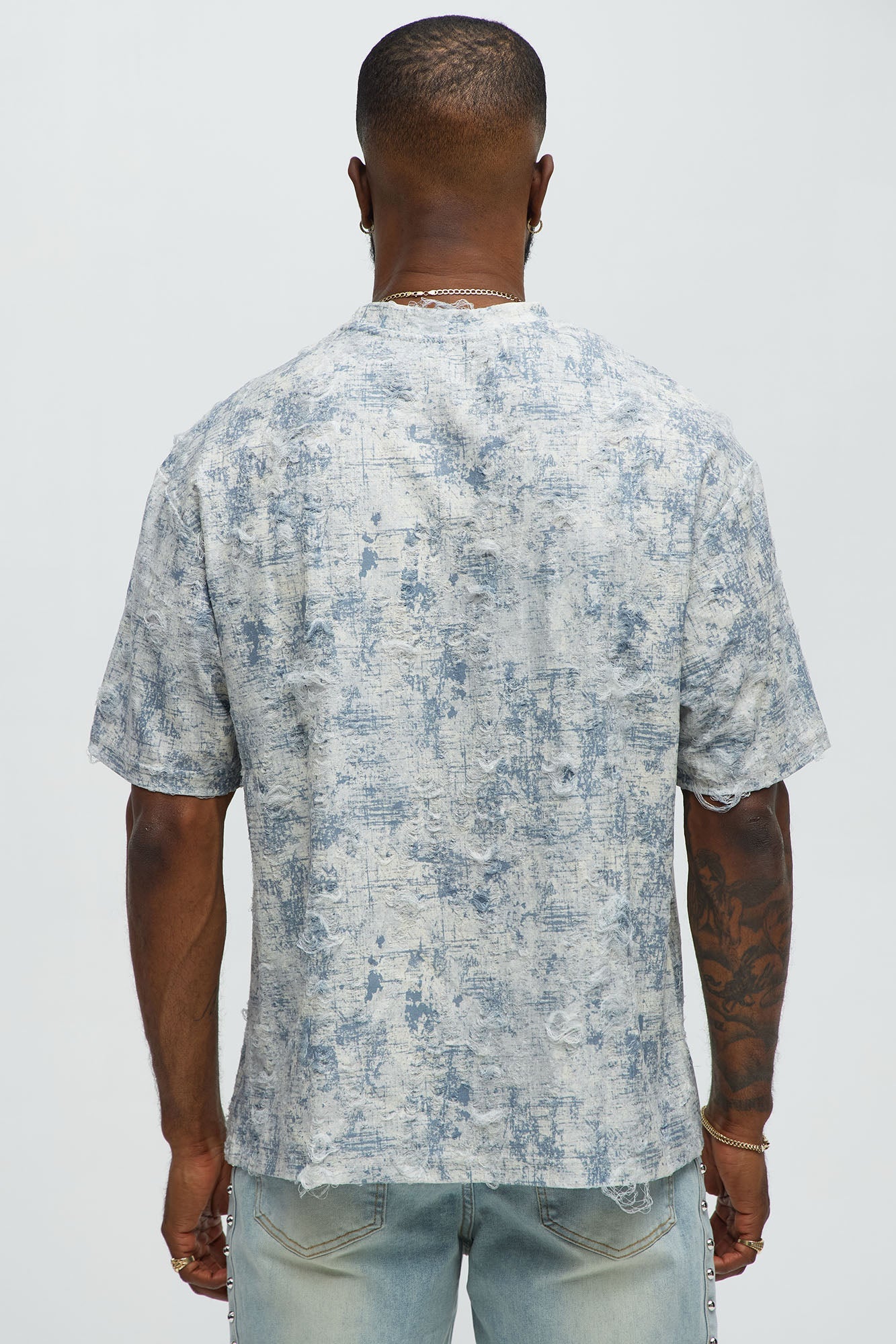 Distressed Relaxed Short Sleeve Tee Shirt - Cream Fashion Nova