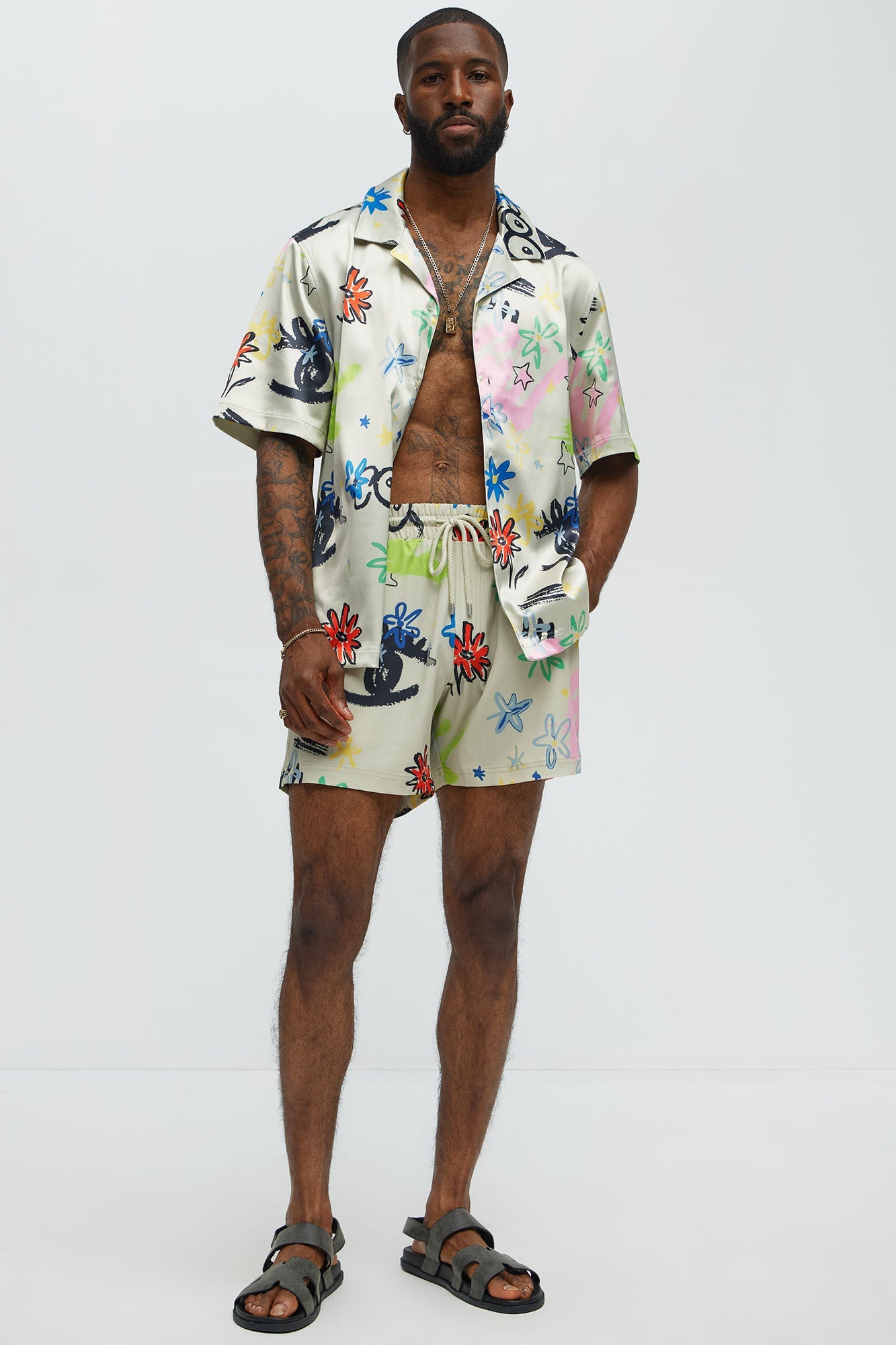 Graffiti Bloom Swim Trunk 6″ - Multi Color Fashion Nova