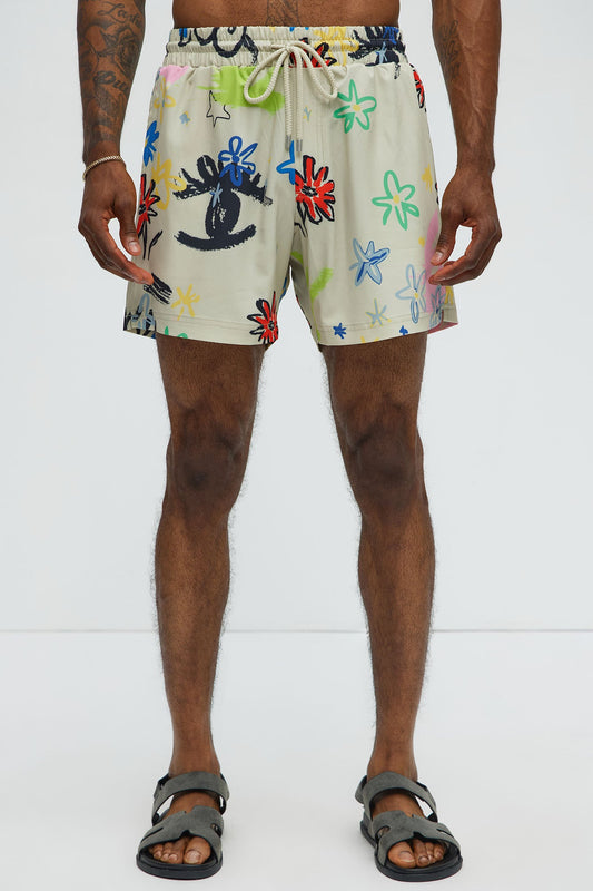 Graffiti Bloom Swim Trunk 6″ - Multi Color Fashion Nova