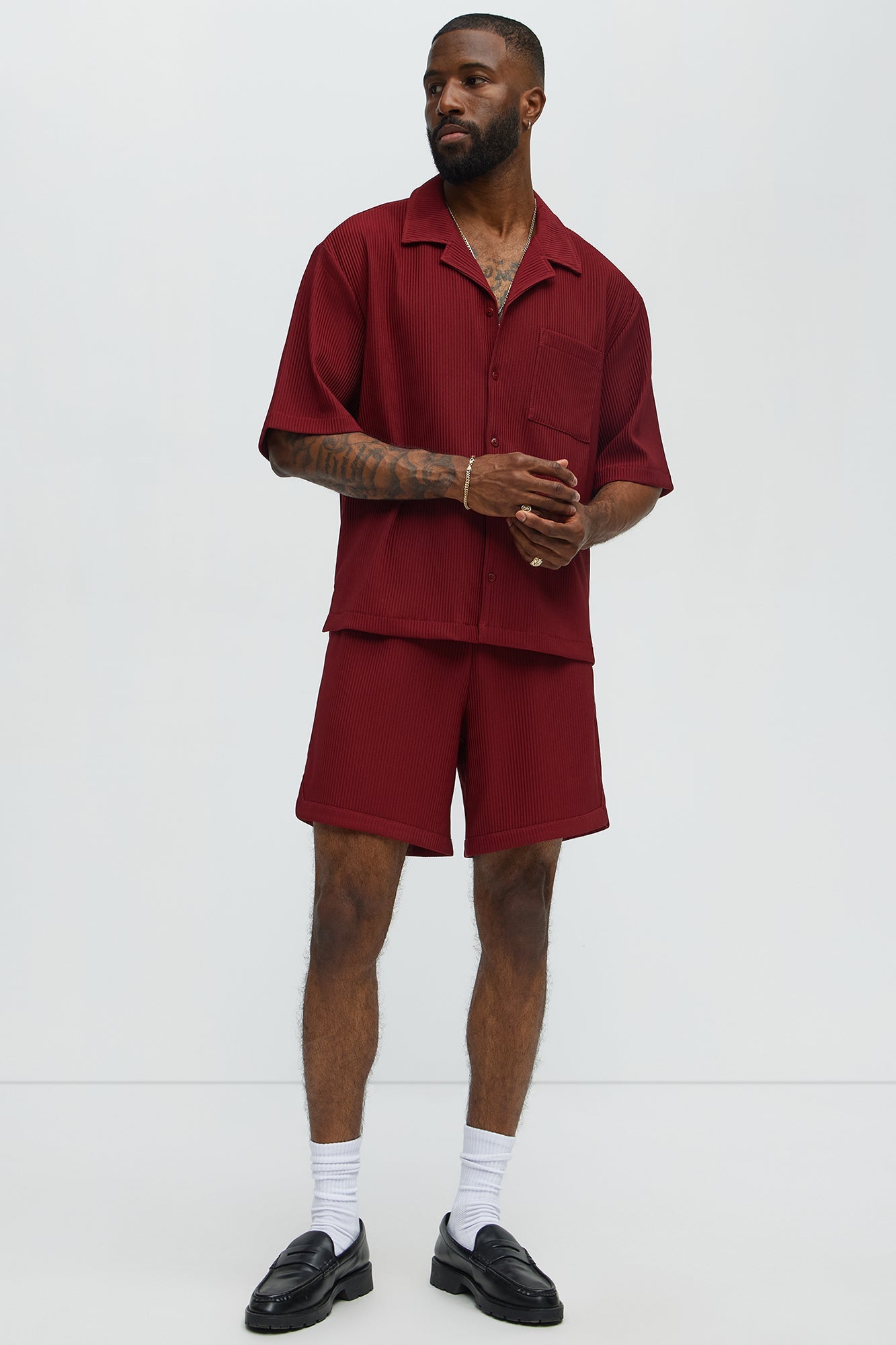 Show Up Short Sleeve Cuban Shirt - Burgundy Fashion Nova