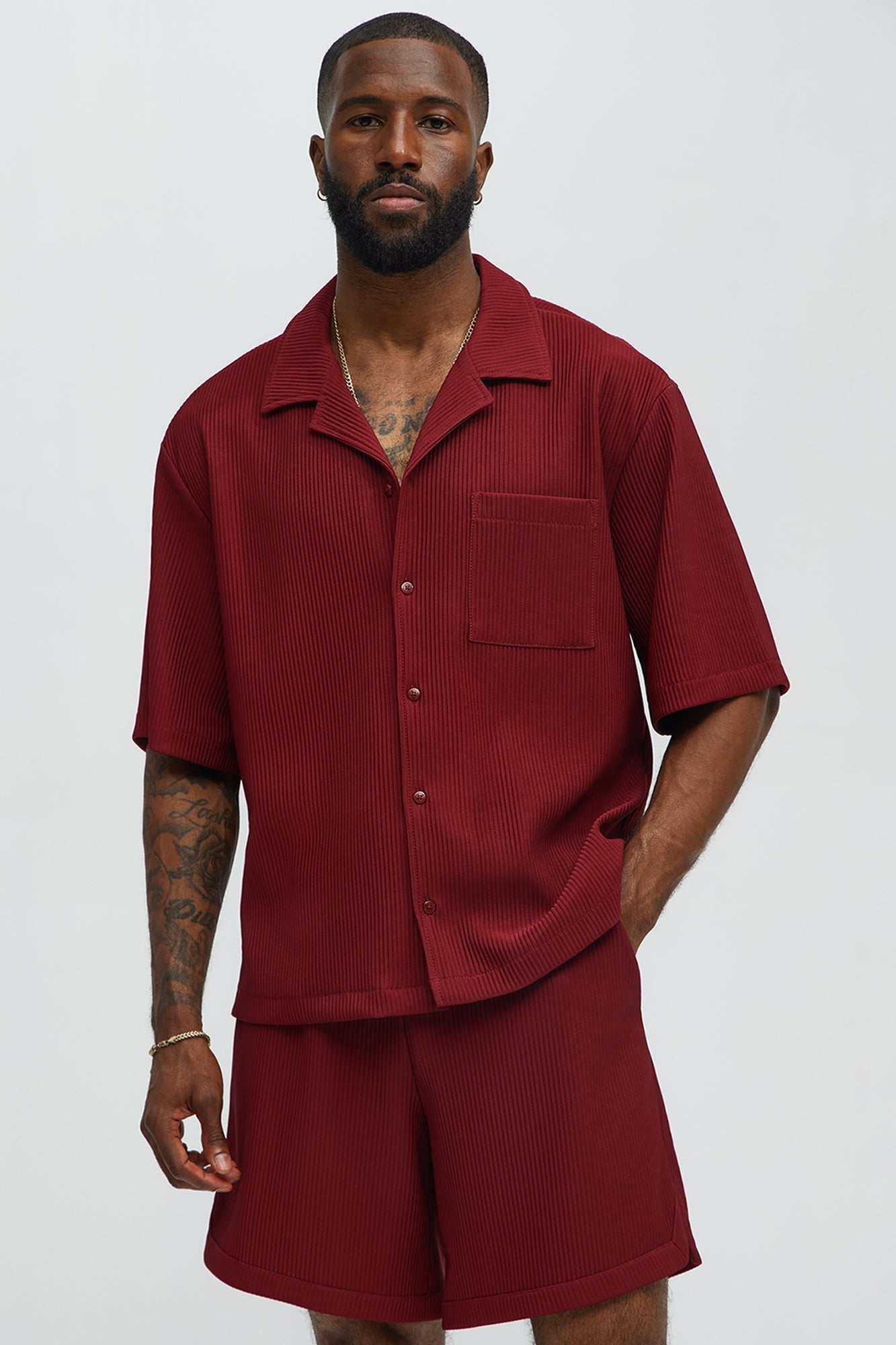 Show Up Short Sleeve Cuban Shirt - Burgundy Fashion Nova