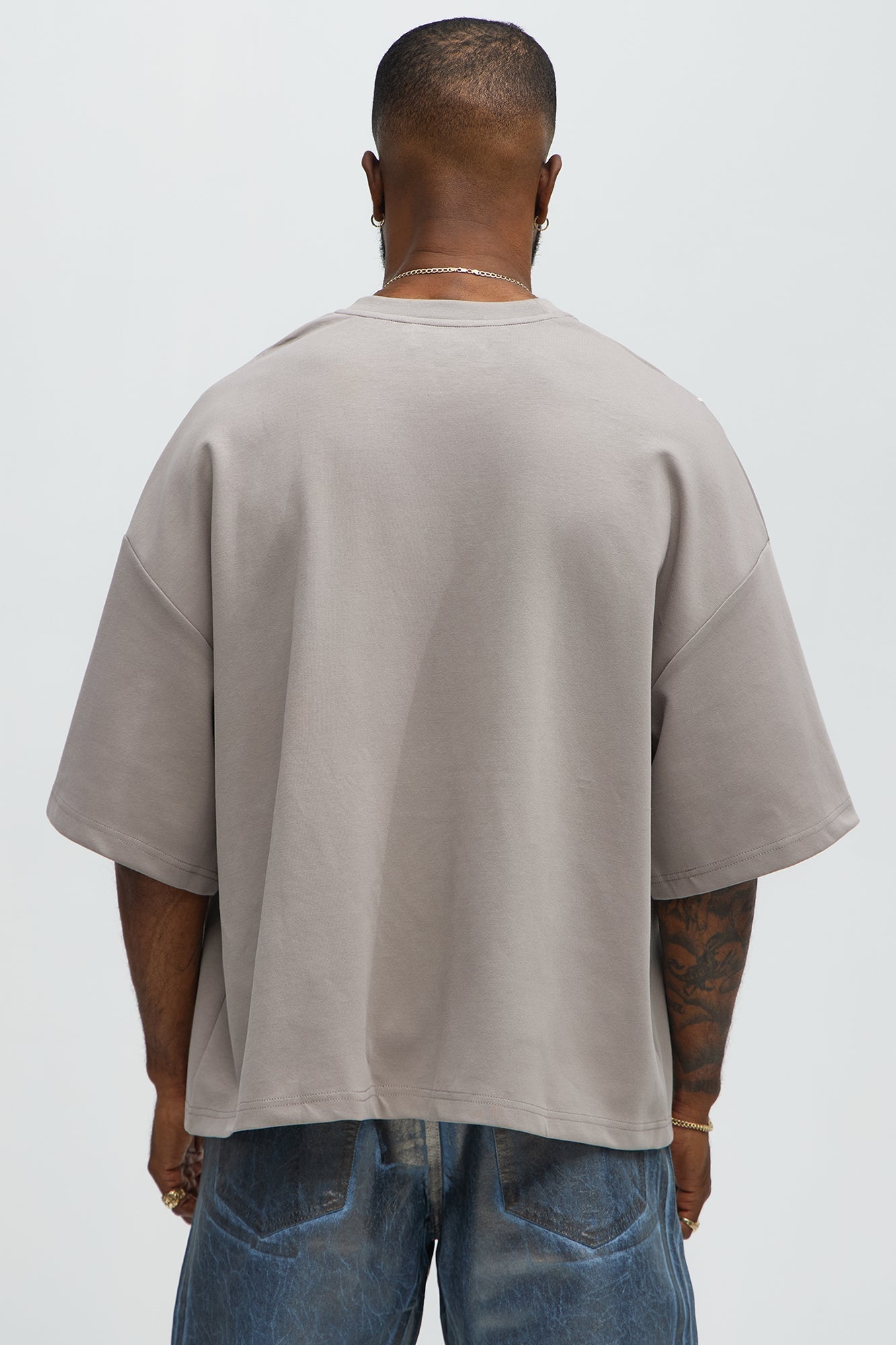 Vertical Wavy Contrast Stitch Boxy Cropped Tee - Taupe Fashion Nova