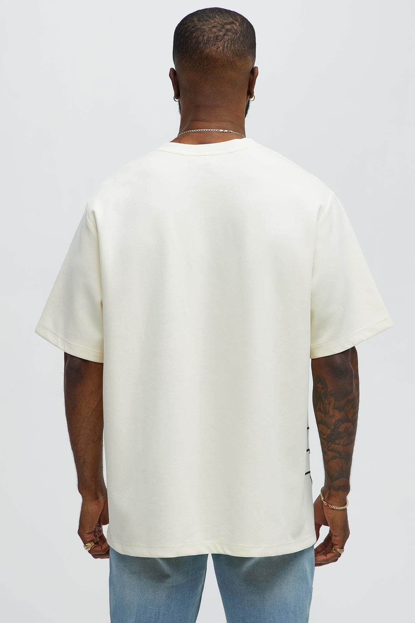 Circular Contrast Stitch Oversized Tee - Cream Fashion Nova