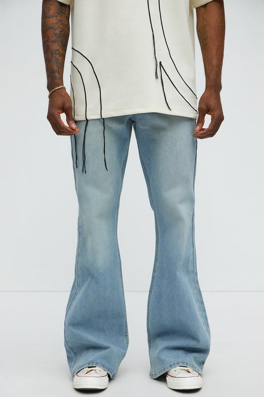 Stacked Slim Flare Grab Your Attention Jeans - Light Blue Wash Fashion Nova