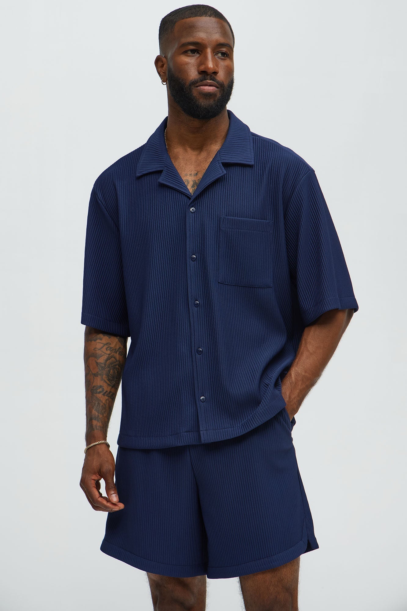 Show Up Short Sleeve Cuban Shirt - Navy Fashion Nova