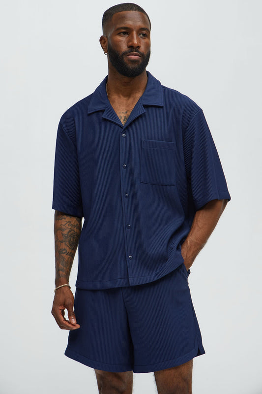 Show Up Short Sleeve Cuban Shirt - Navy Fashion Nova