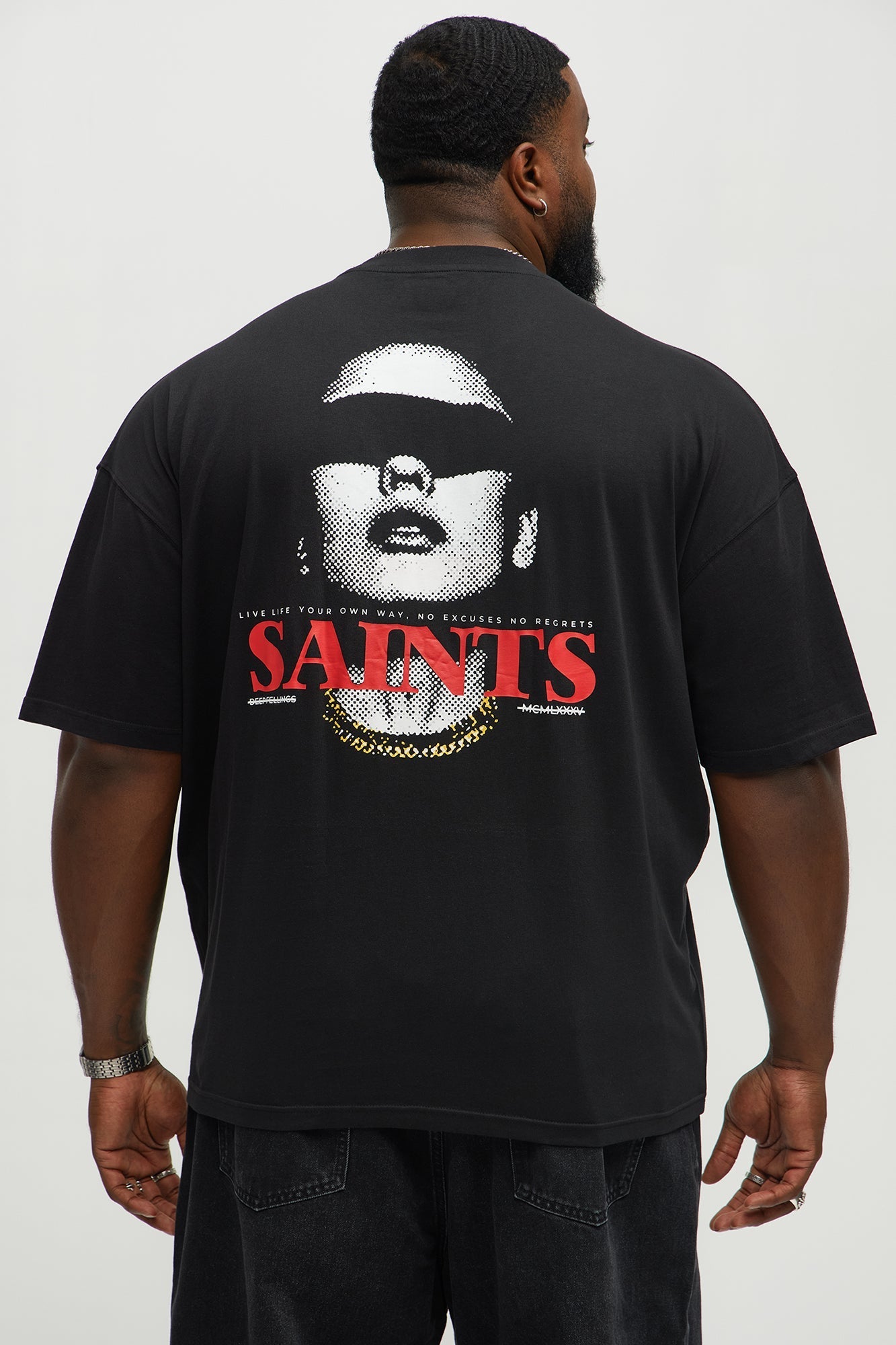 Unseen Saints Oversized Short Sleeve Tee - Black Fashion Nova