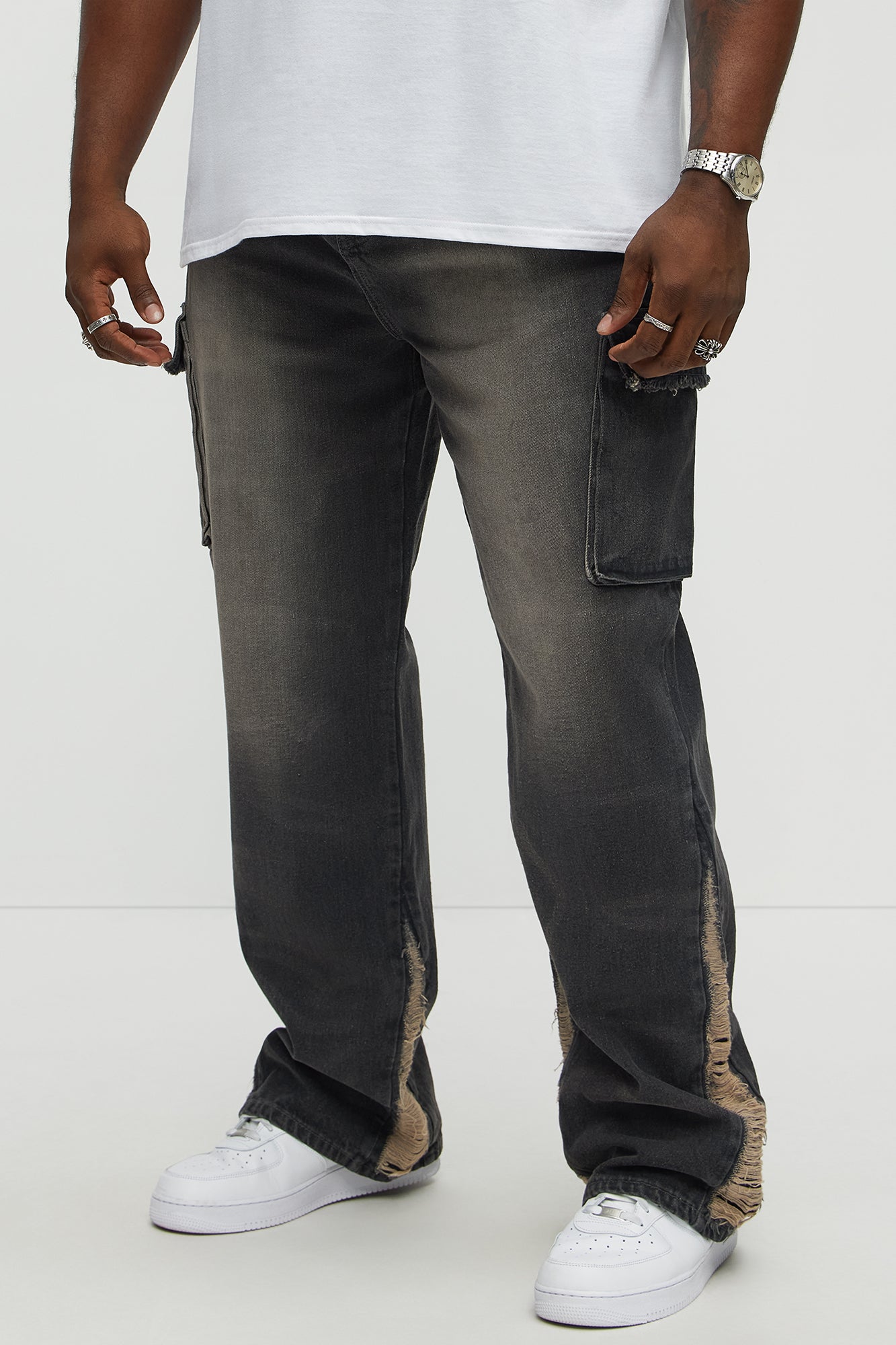Kaine Stacked Slim Flare Jeans - Black Wash Fashion Nova