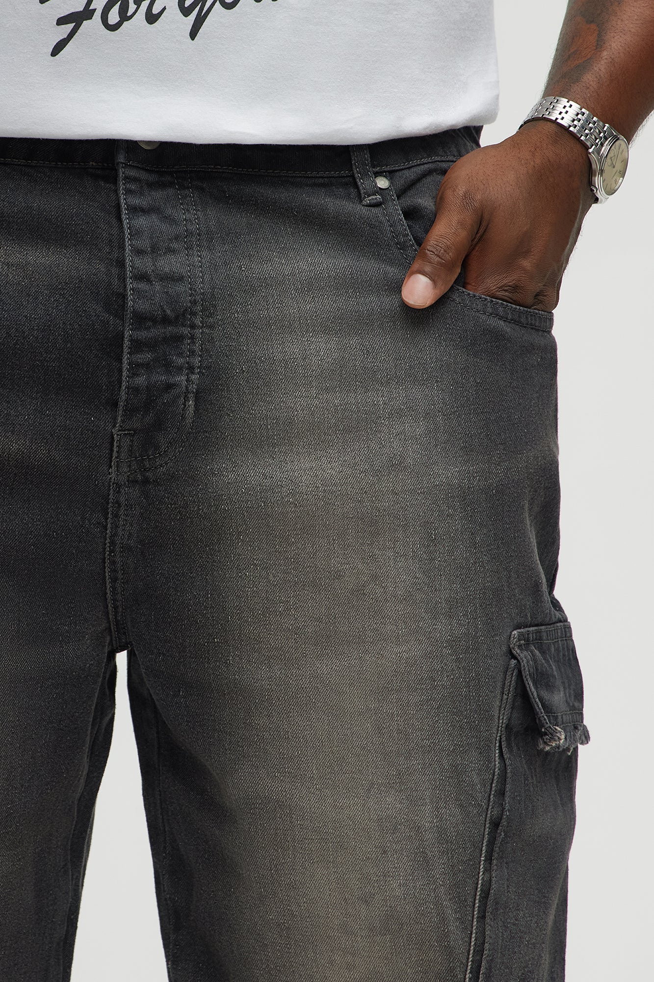 Kaine Stacked Slim Flare Jeans - Black Wash Fashion Nova