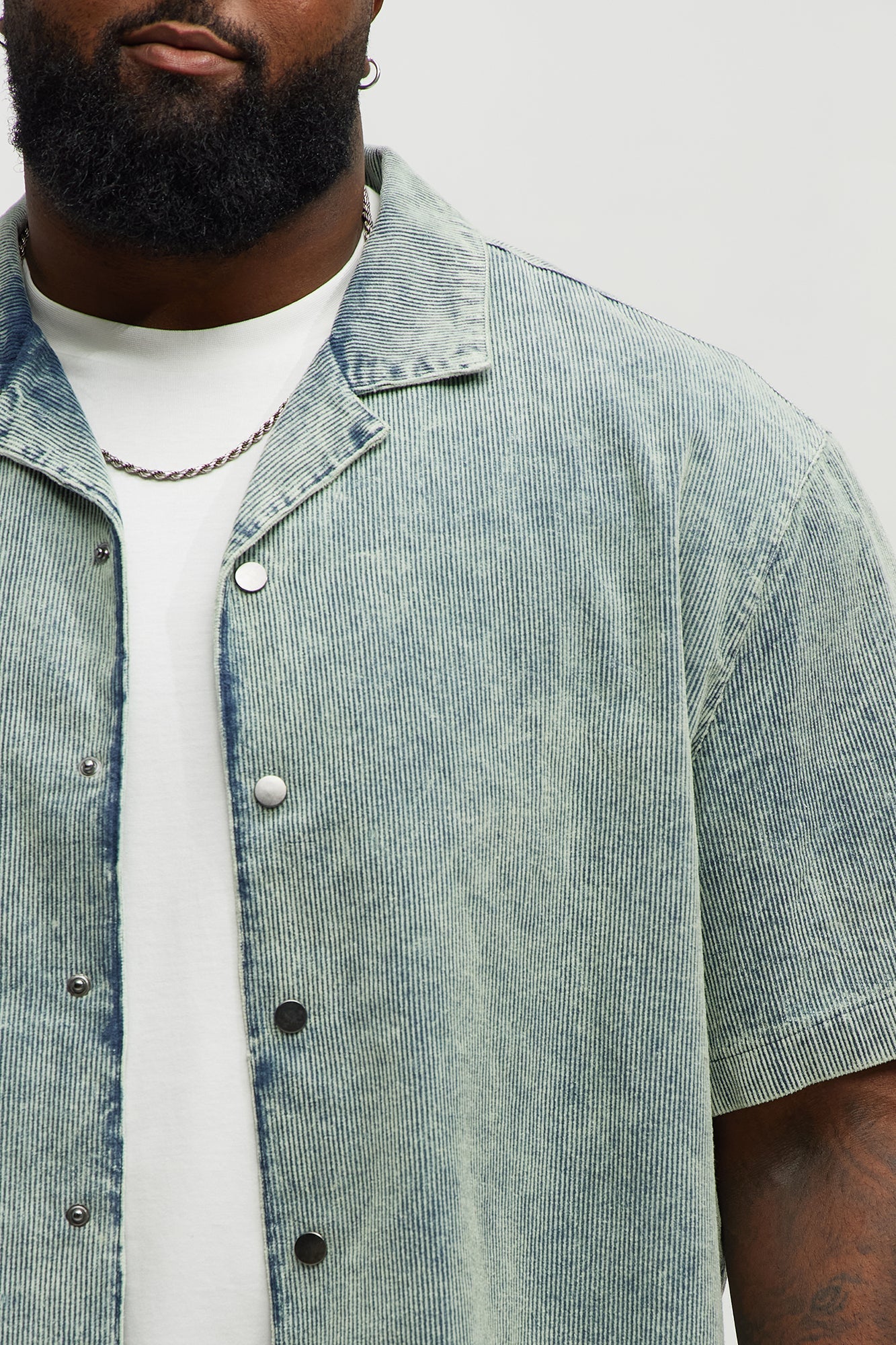 Ohio Corduroy Cuban Collar Cropped Short Sleeve Shirt - Blue/combo Fashion Nova