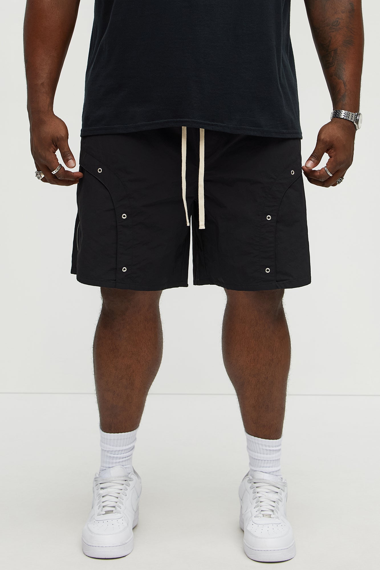 Hardware Relaxed Nylon Shorts - Black Fashion Nova