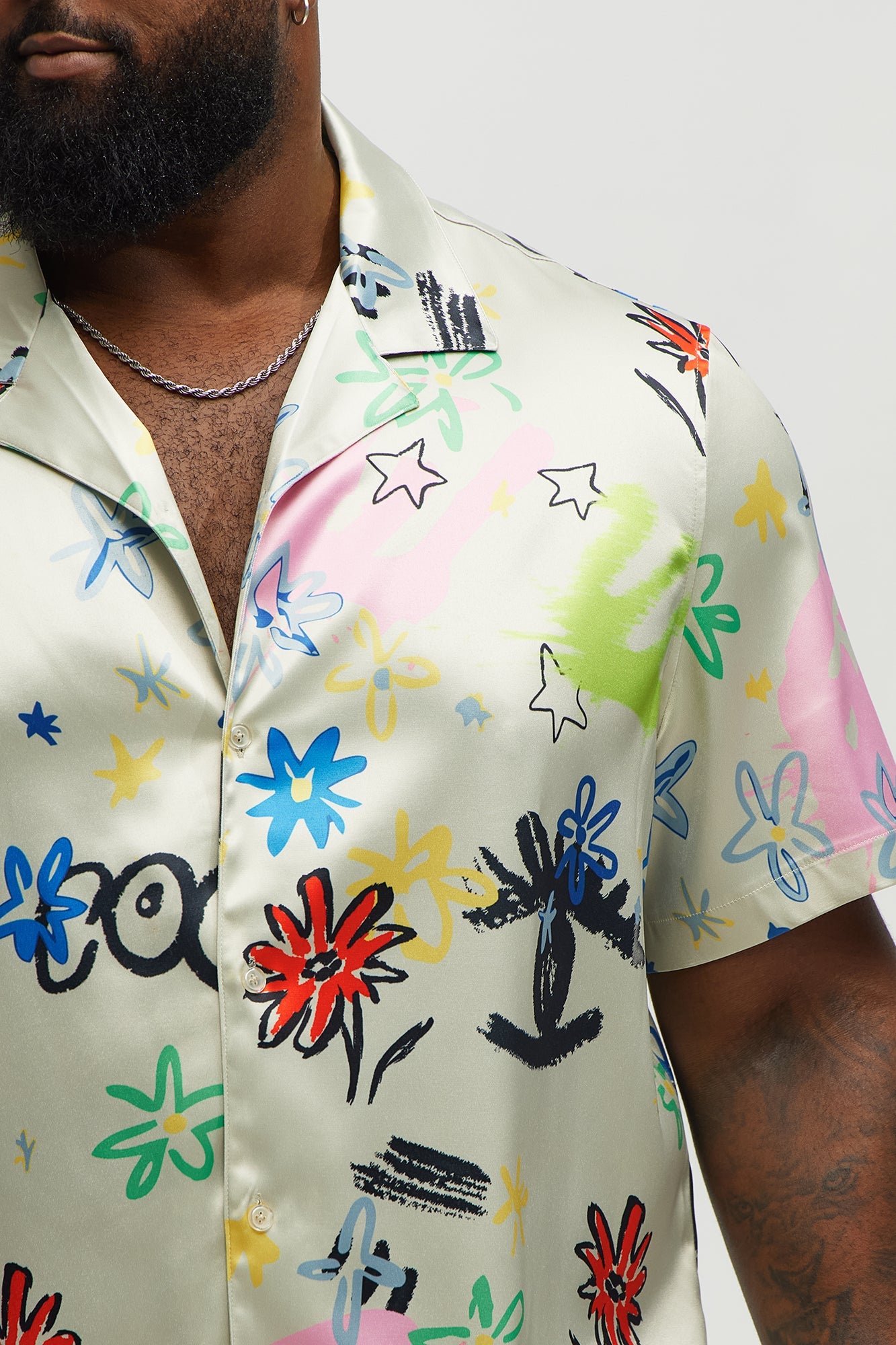 Graffiti Bloom Cuban Collar Button Up Shirt - Multi Color Fashion Nova