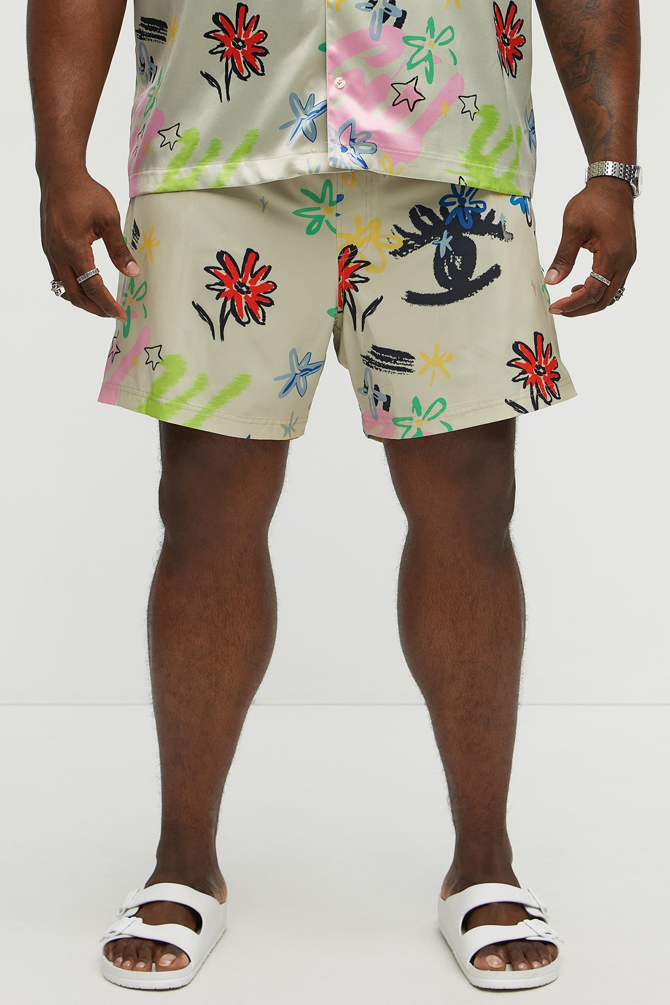 Graffiti Bloom Swim Trunk 6″ - Multi Color Fashion Nova