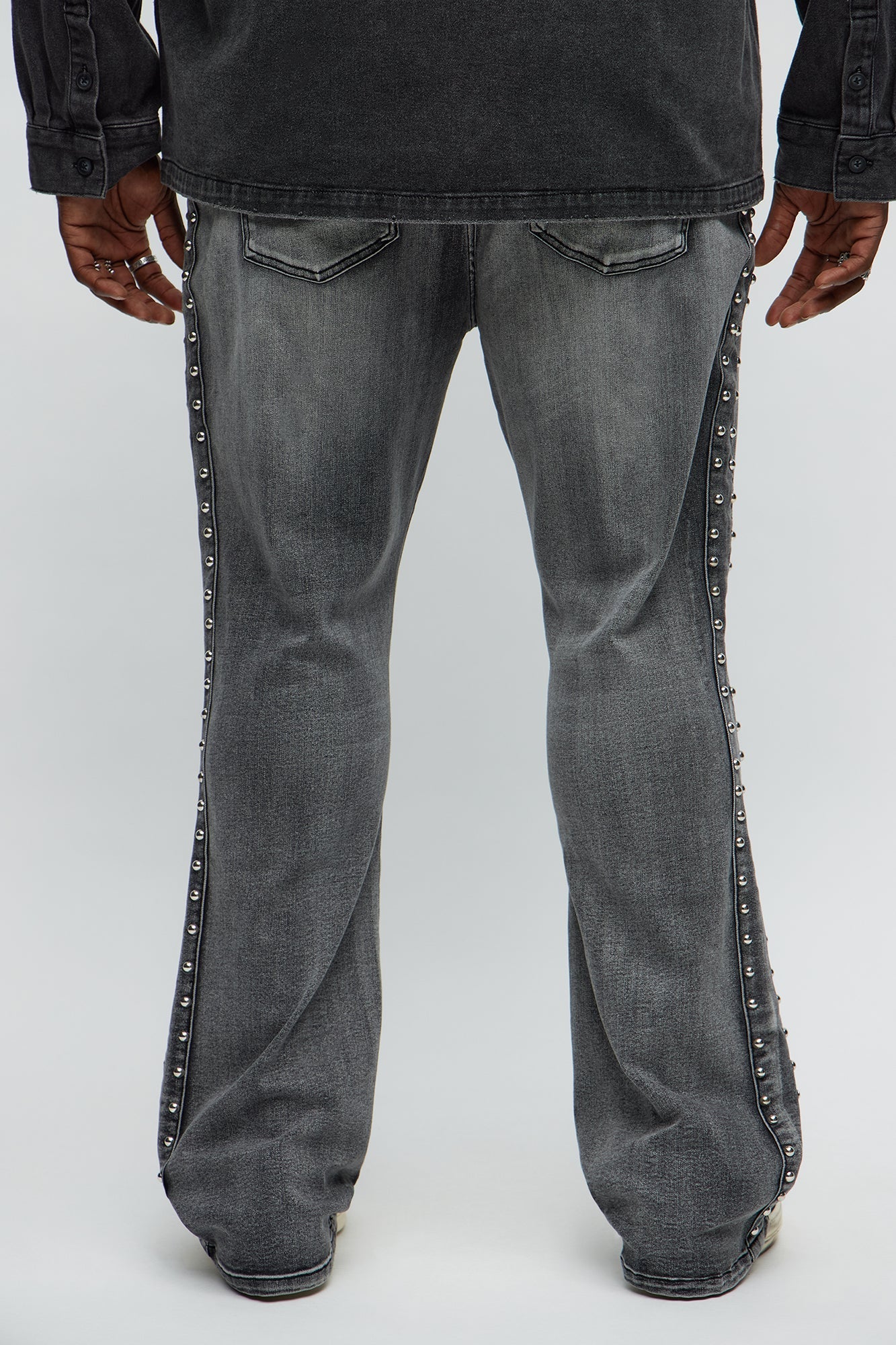 Stacked Slim Flare Stud On The Side Jeans - Black Wash Fashion Nova