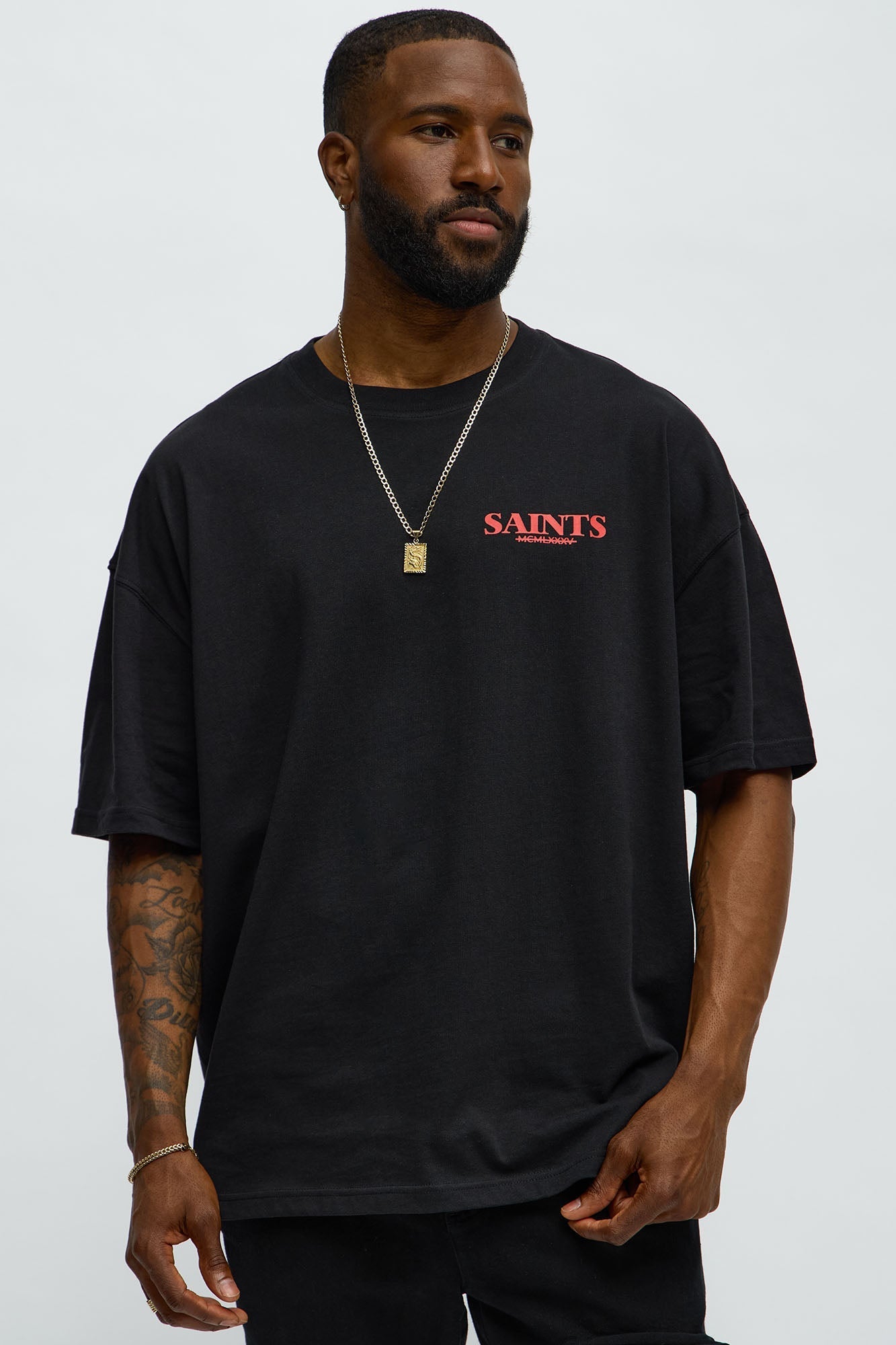Unseen Saints Oversized Short Sleeve Tee - Black Fashion Nova