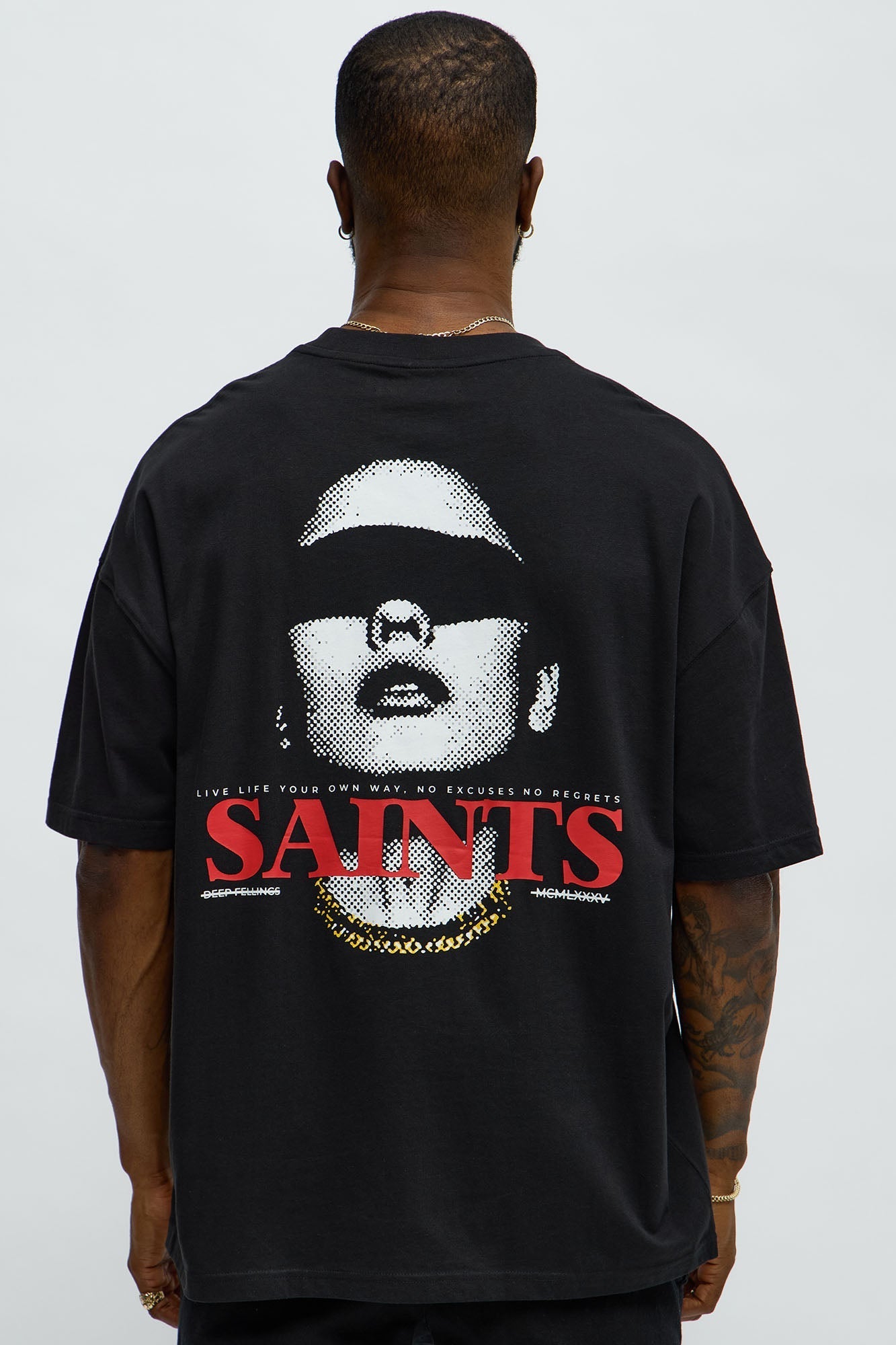 Unseen Saints Oversized Short Sleeve Tee - Black Fashion Nova