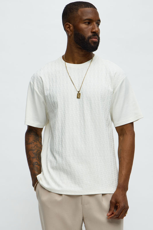Textured Geometric Short Sleeve Tee - Off White Fashion Nova