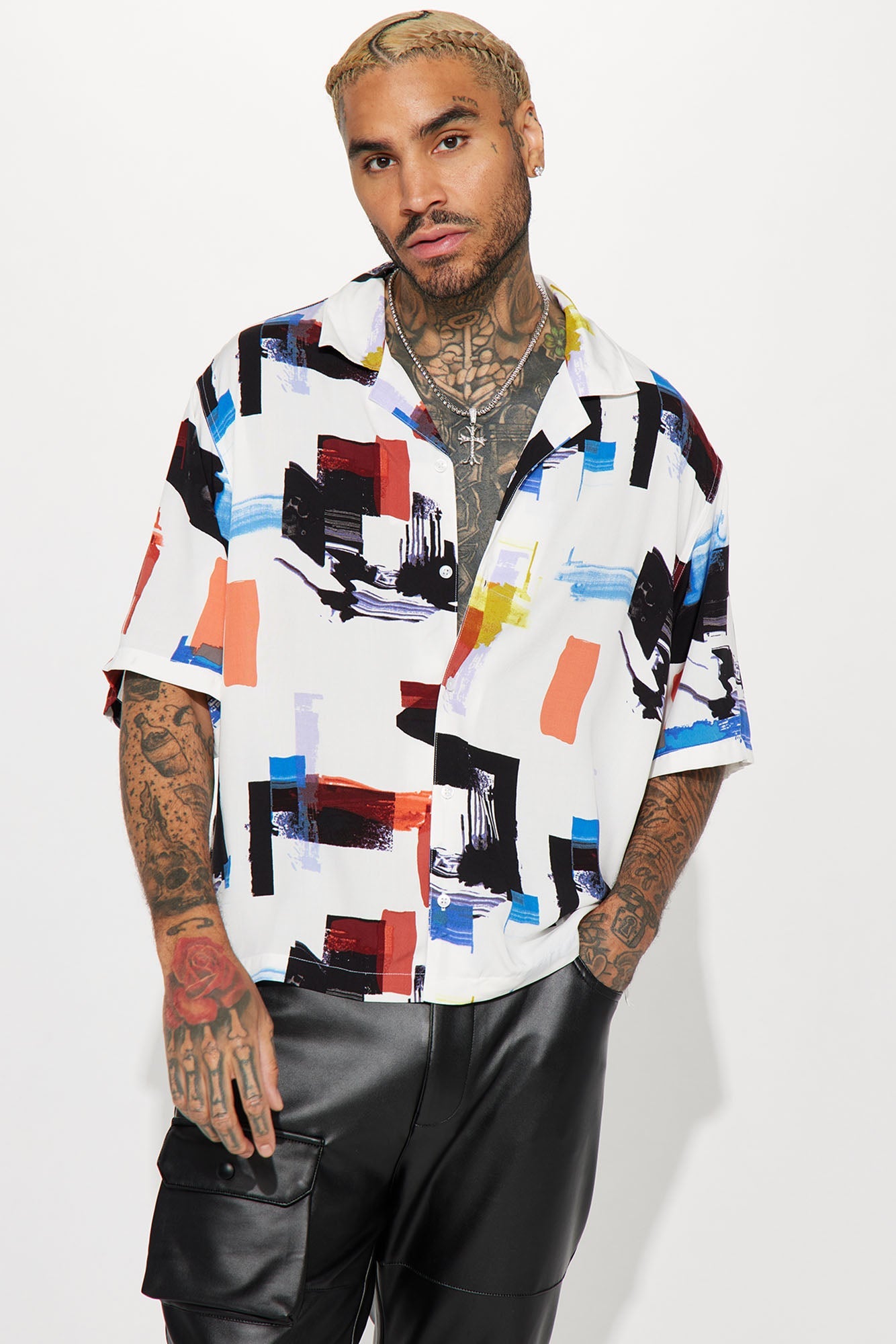 Brush Away Button Up Shirt - White/combo Fashion Nova