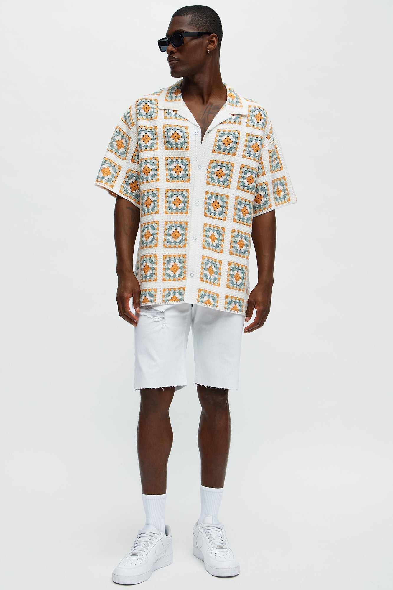 Nolan Textured Shirt - White/combo Fashion Nova