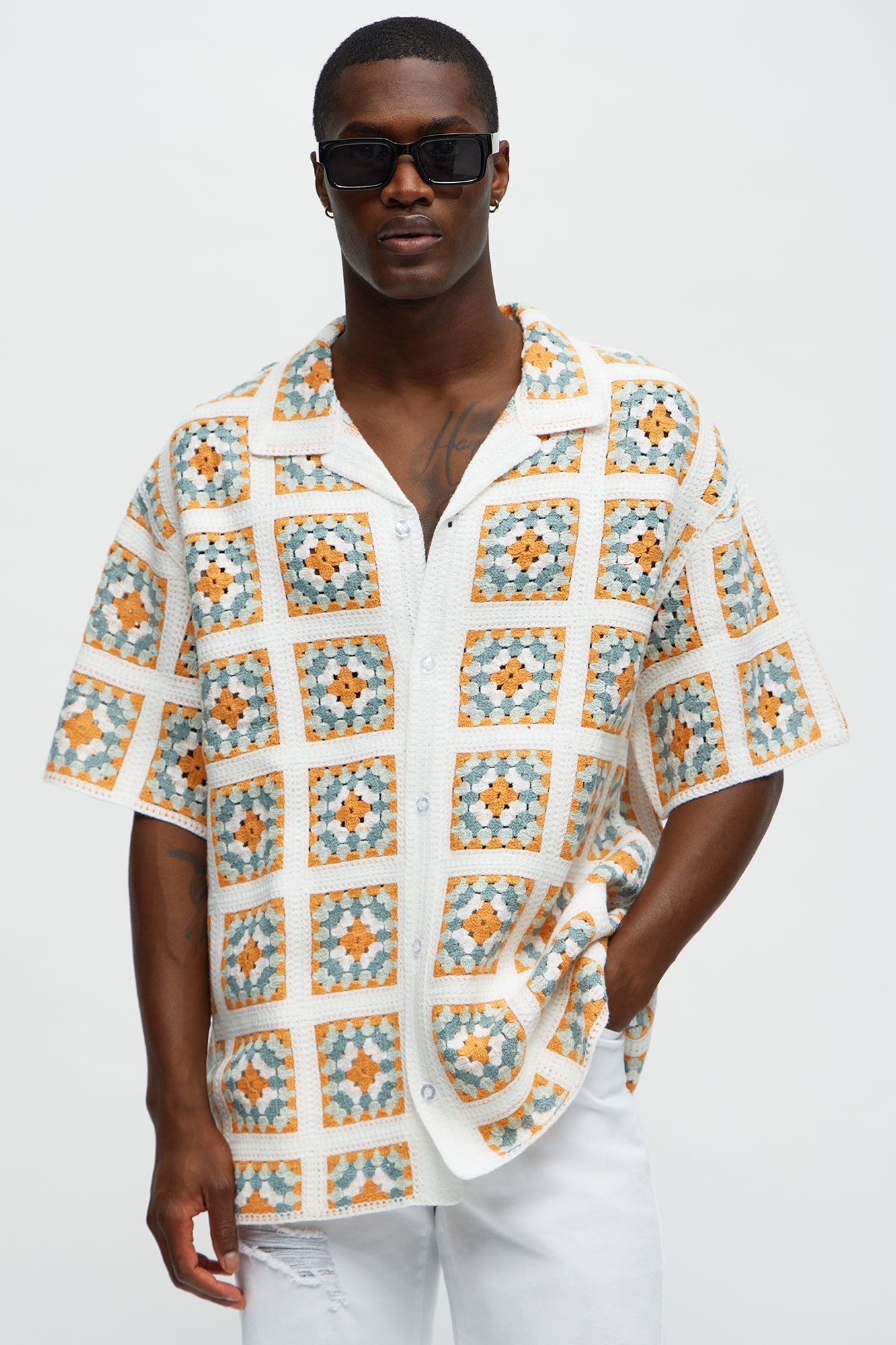 Nolan Textured Shirt - White/combo Fashion Nova