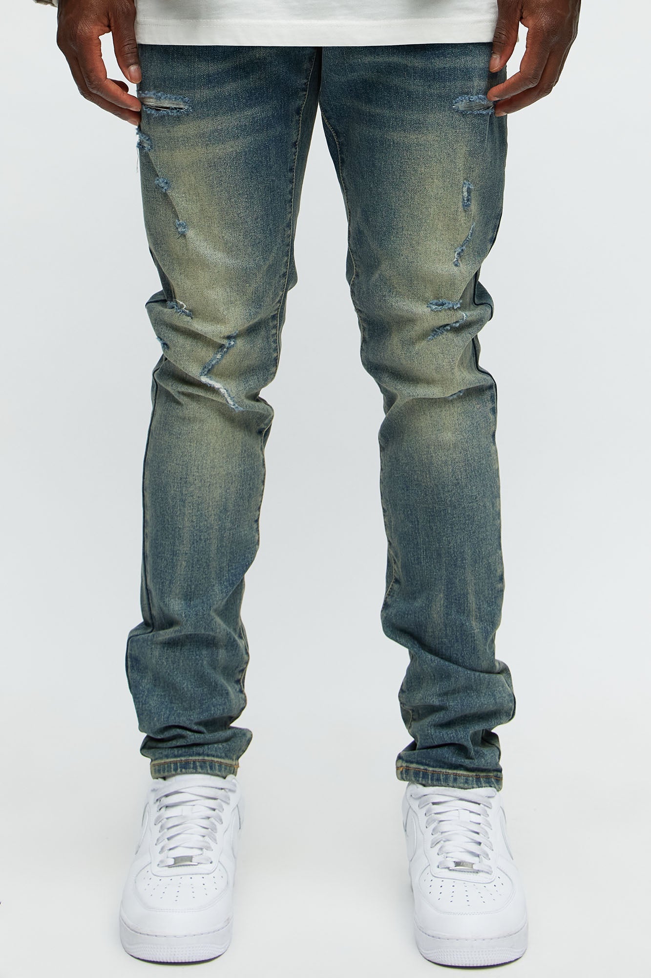 Look At Me Stacked Skinny Jeans - Vintage Blue Wash Fashion Nova