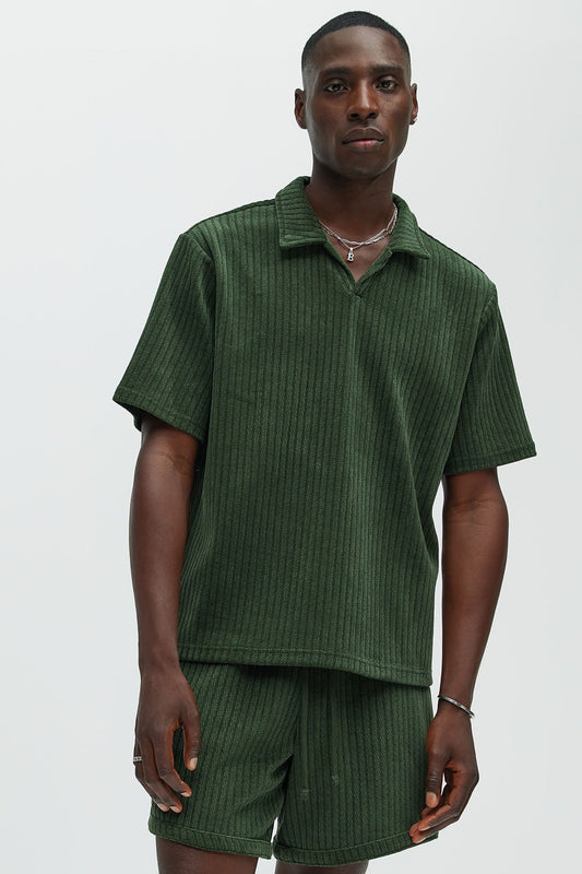 Easton Textured Polo Shirt - Green Fashion Nova