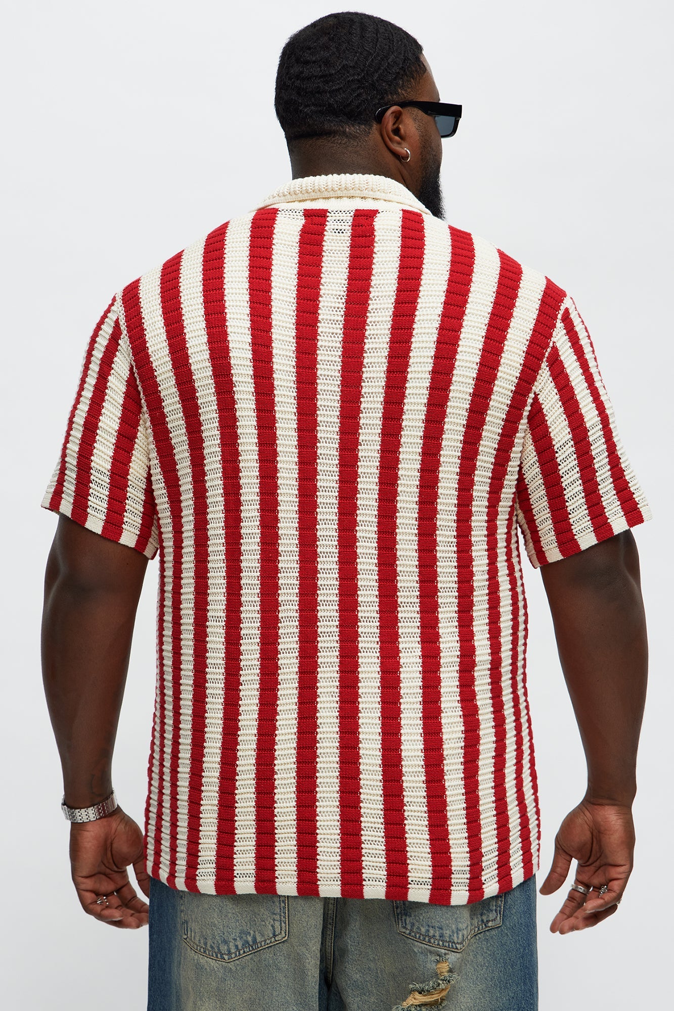 Clark Striped Knit Button up Shirt - Red/combo Fashion Nova