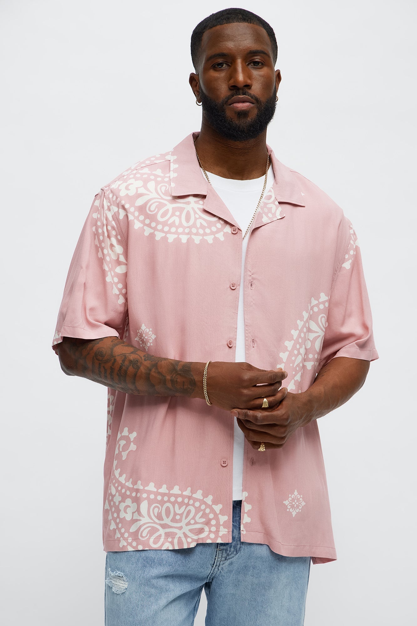 Paisley Rayon Shirt - Pink Fashion Nova
