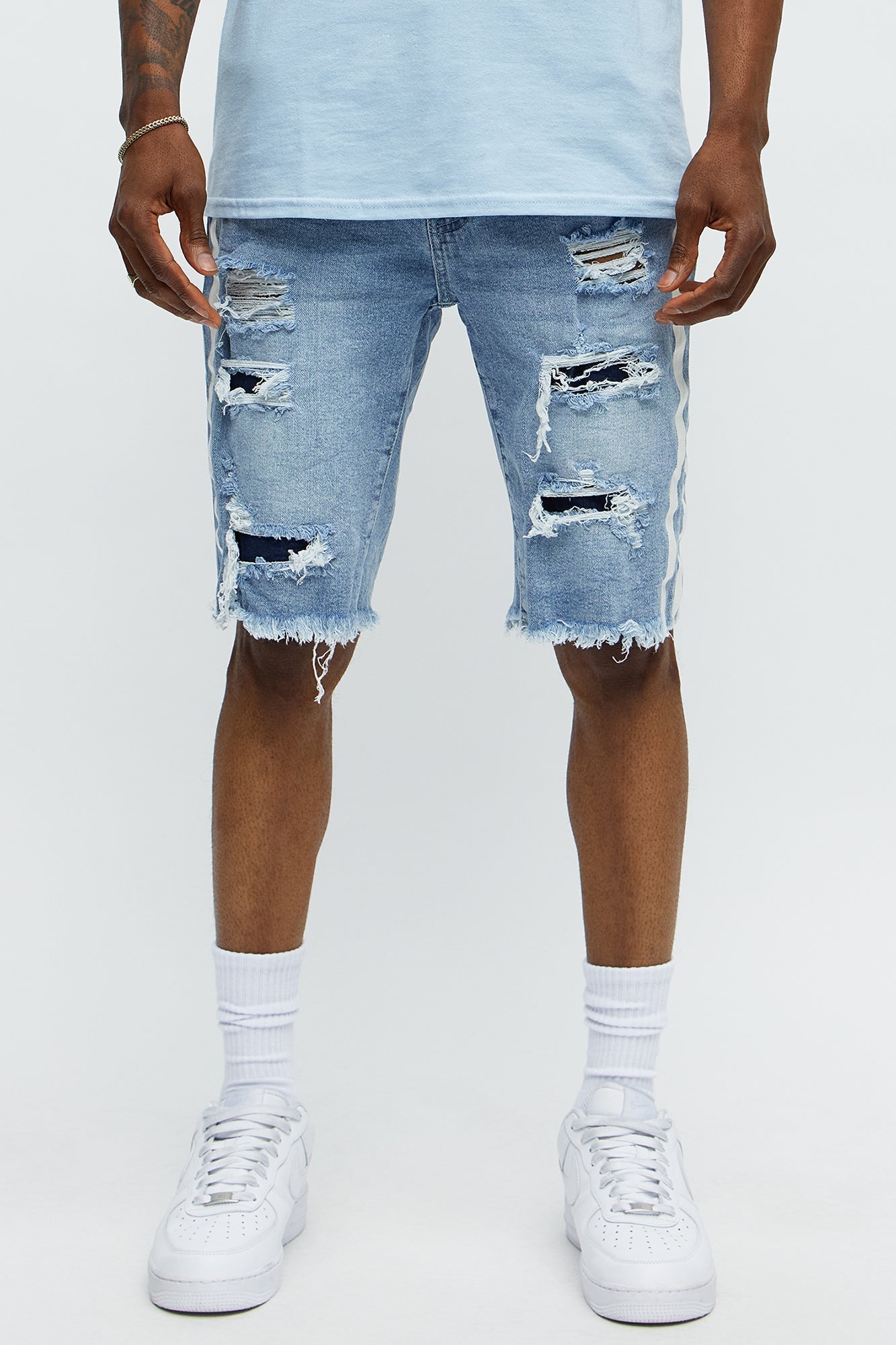 Picture Me Rollin Striped Denim Shorts - MediumWash Fashion Nova