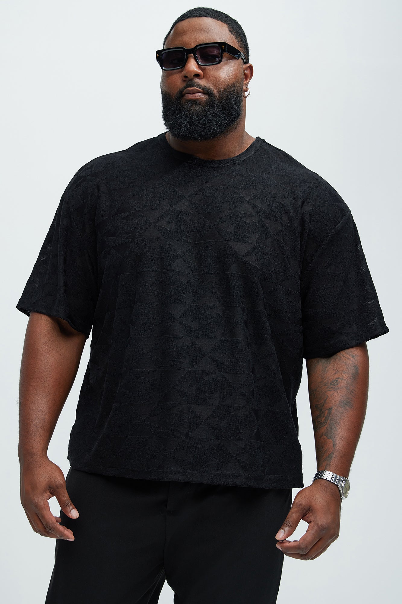 Binney Jacquard Relaxed Short Sleeve Tee - Black Fashion Nova