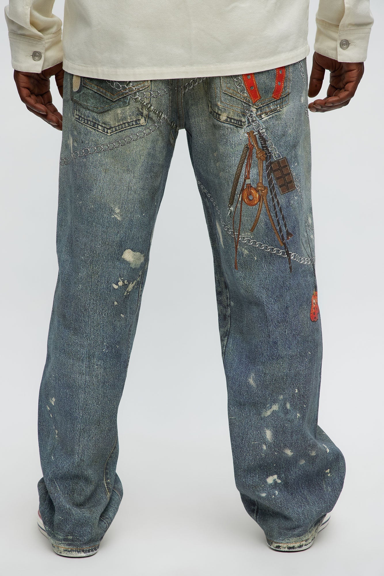 Baggy Rebel Printed Jeans - Medium Blue Wash Fashion Nova