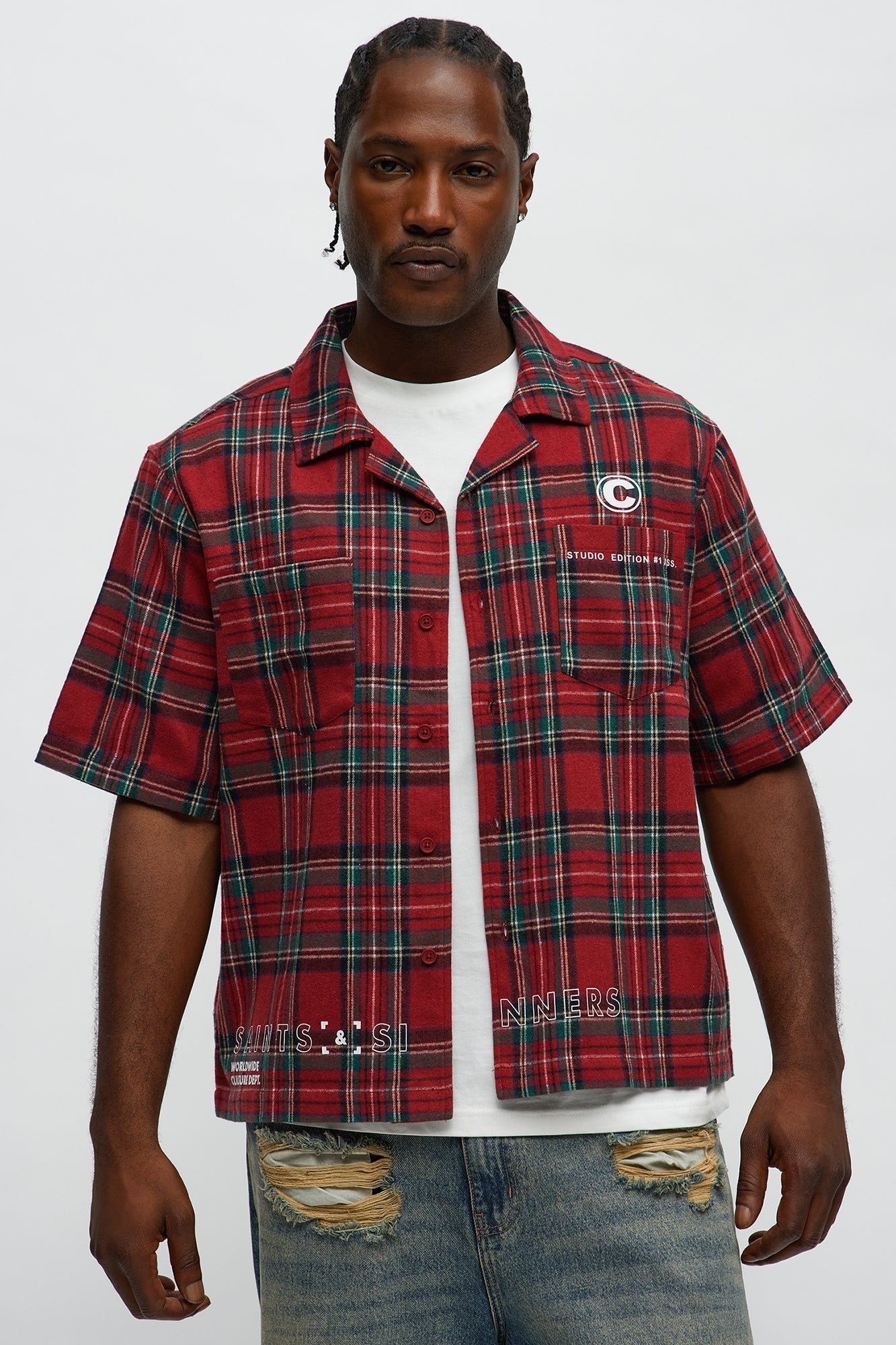 Culture Plaid Cropped Button Up Shirt - Red Fashion Nova
