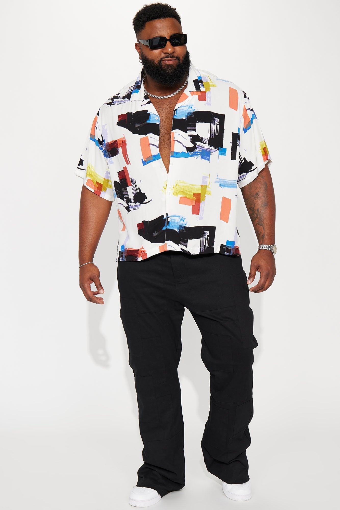 Brush Away Button Up Shirt - White/combo Fashion Nova