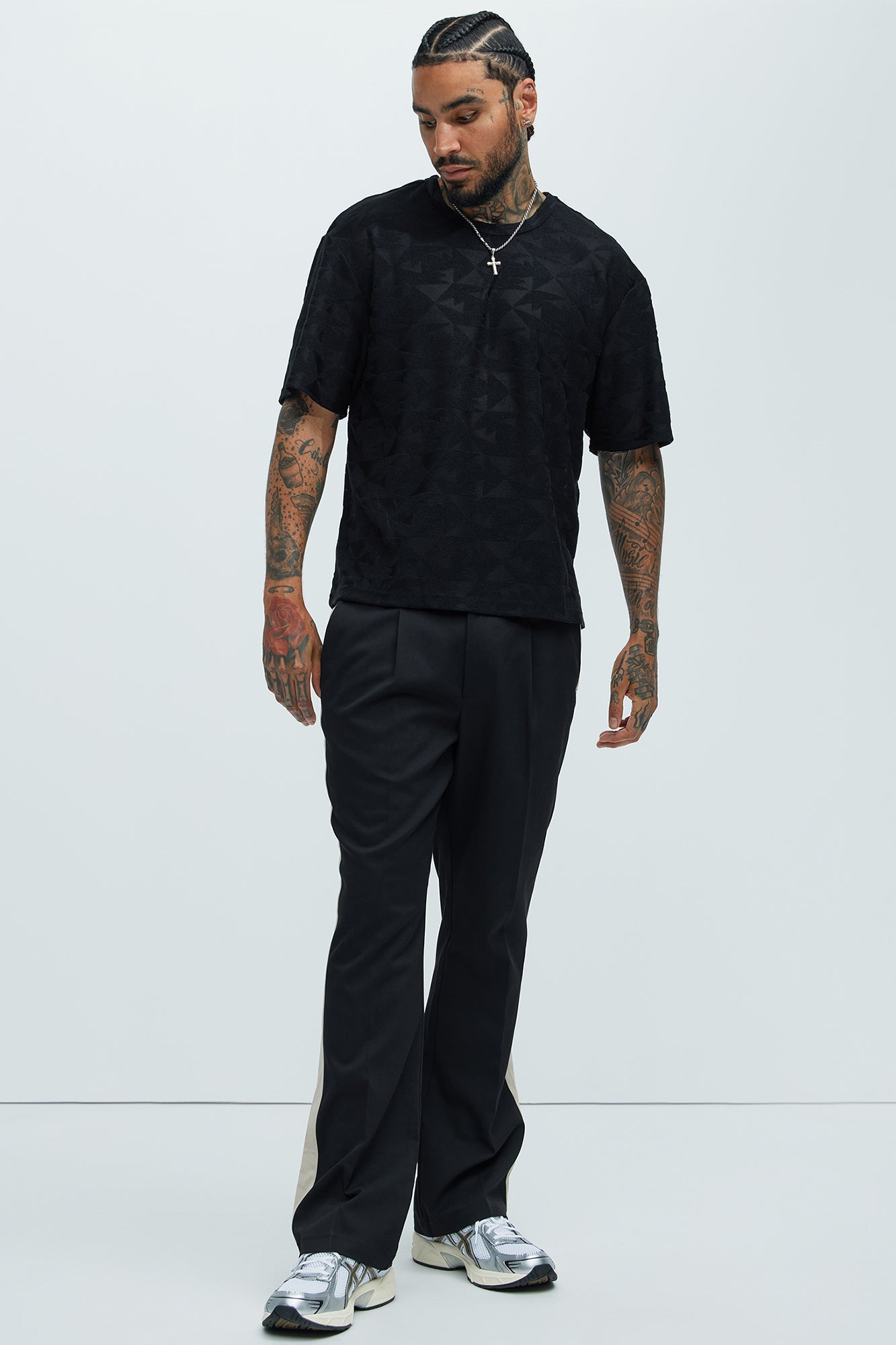Binney Jacquard Relaxed Short Sleeve Tee - Black Fashion Nova