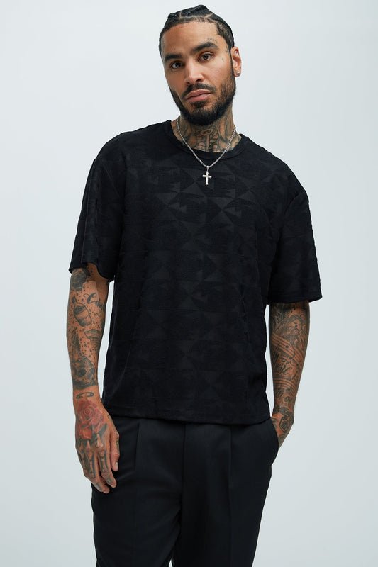 Binney Jacquard Relaxed Short Sleeve Tee - Black Fashion Nova