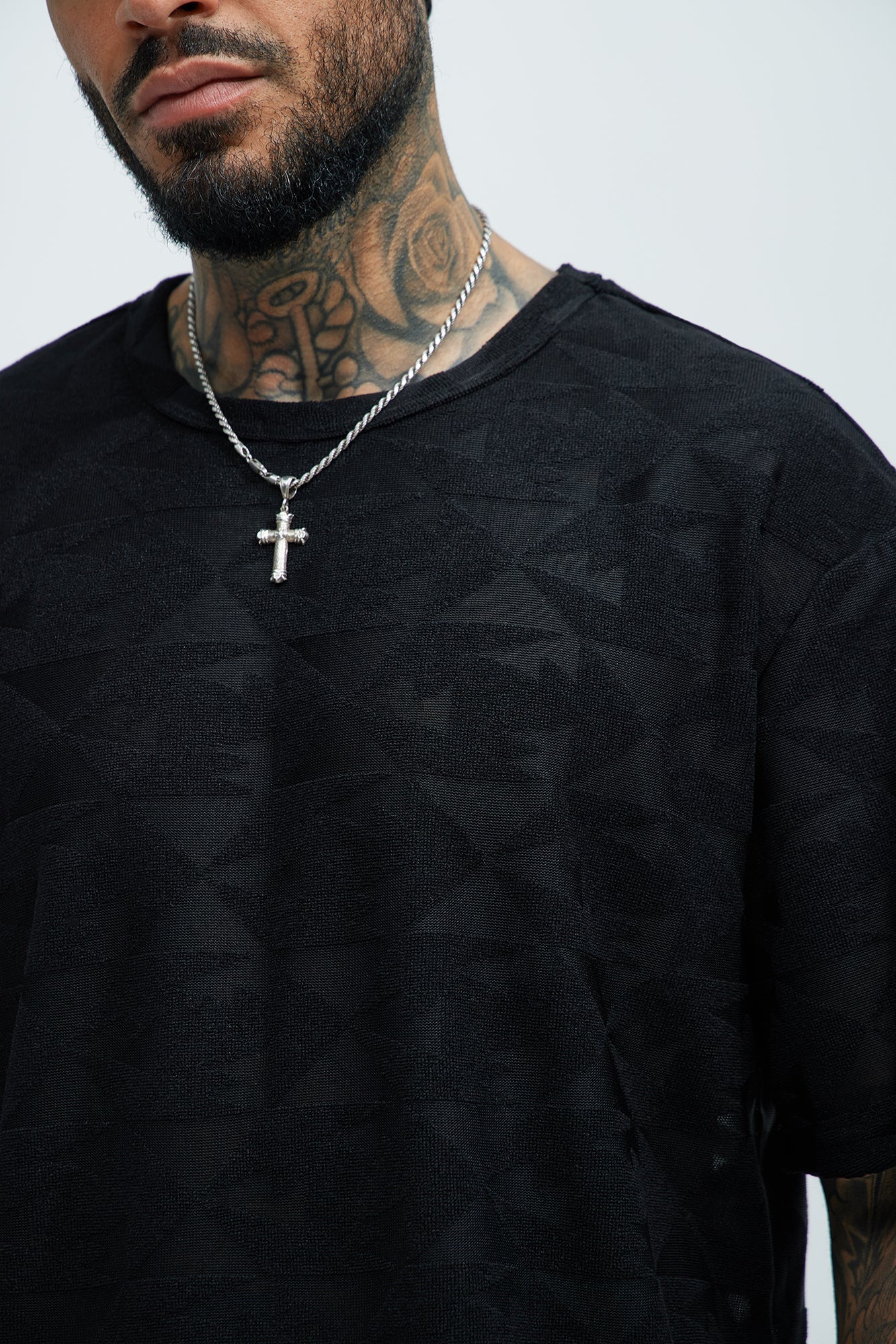 Binney Jacquard Relaxed Short Sleeve Tee - Black Fashion Nova