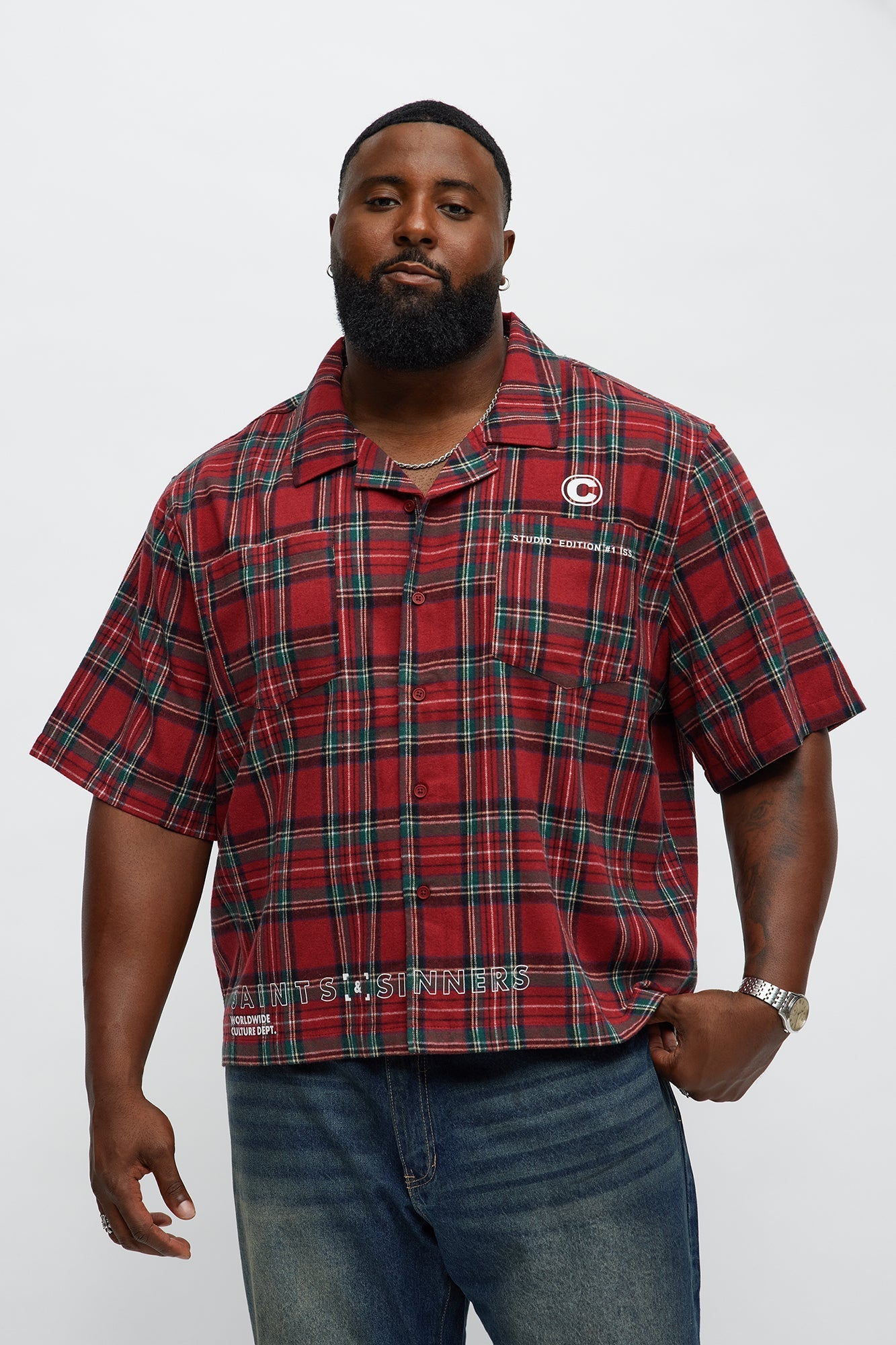 Culture Plaid Cropped Button Up Shirt - Red Fashion Nova