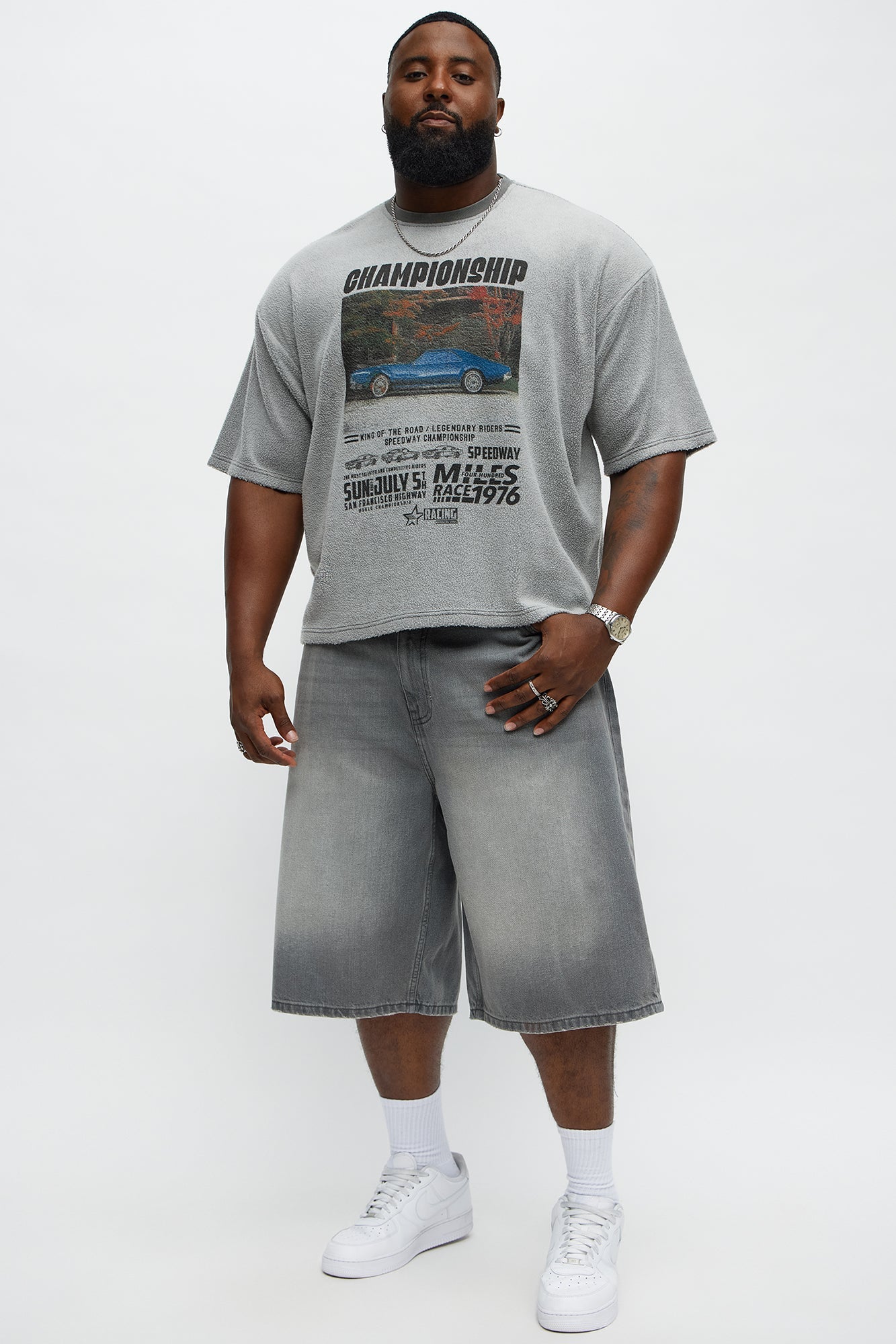 Baggy Shadowline Denim Short - Grey Fashion Nova