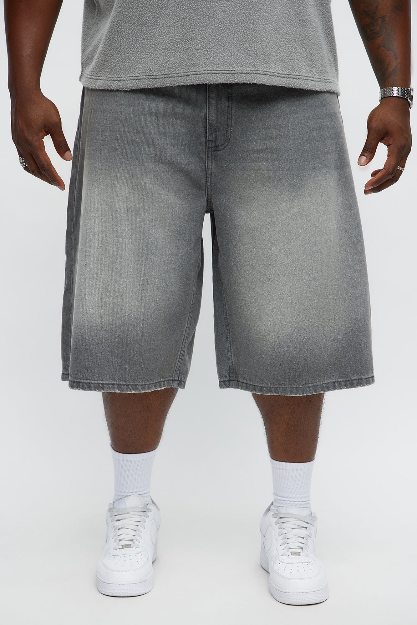 Baggy Shadowline Denim Short - Grey Fashion Nova