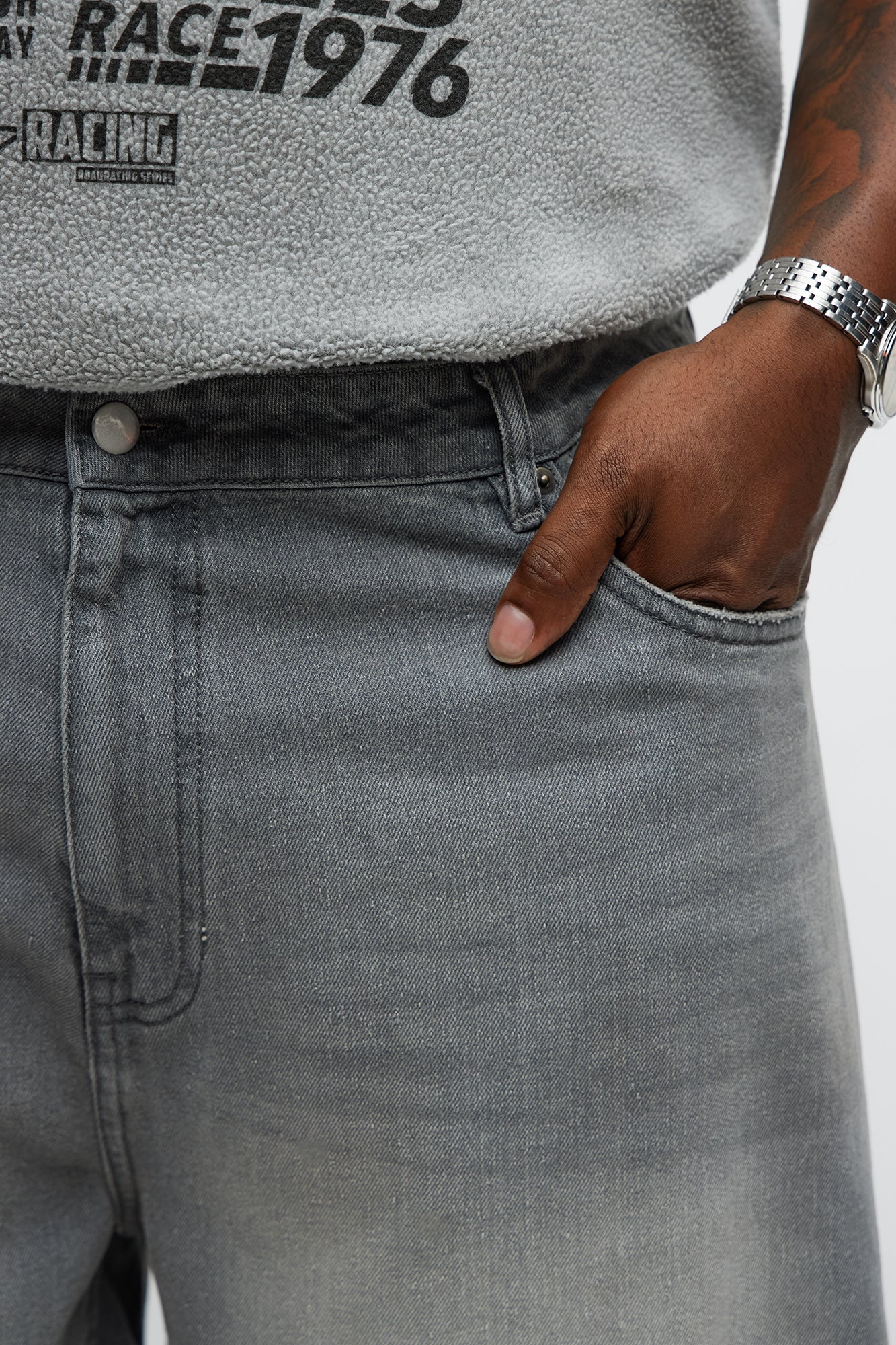 Baggy Shadowline Denim Short - Grey Fashion Nova