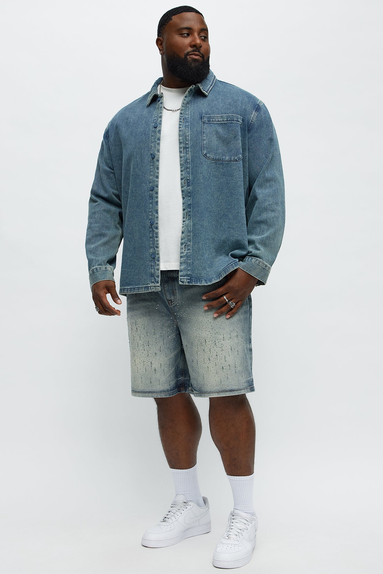 Young Star Jeweled Relaxed Denim Shorts - Medium Blue Wash Fashion Nova