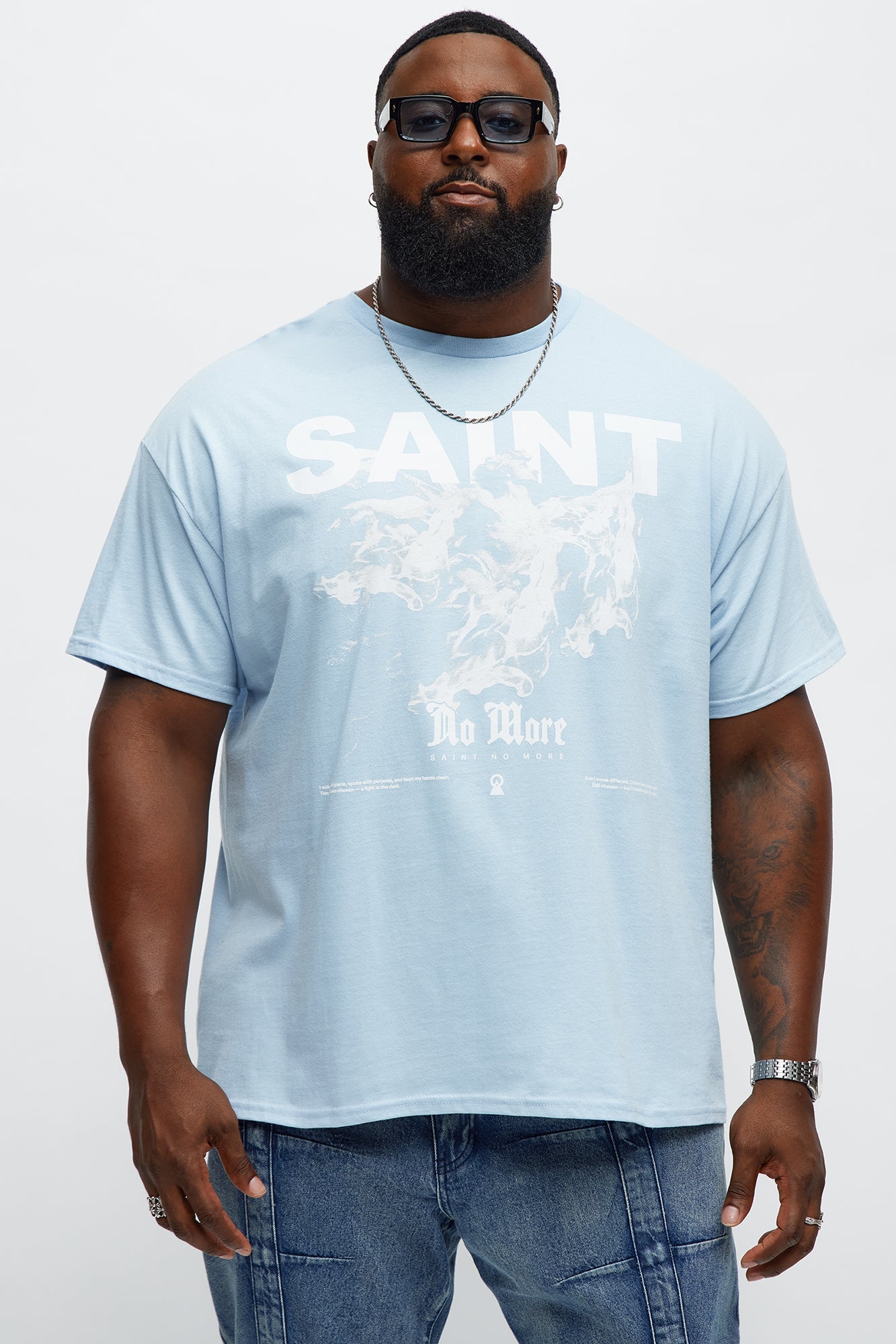 Forever Saint No More Short Sleeve Tee - Light Blue Fashion Nova