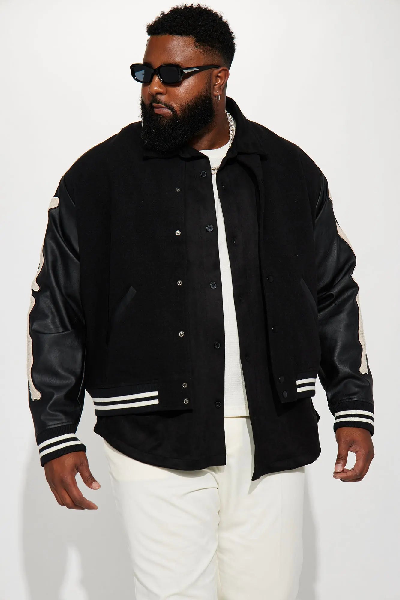 Bone Applique Varsity Bomber Jacket - Black Fashion Nova
