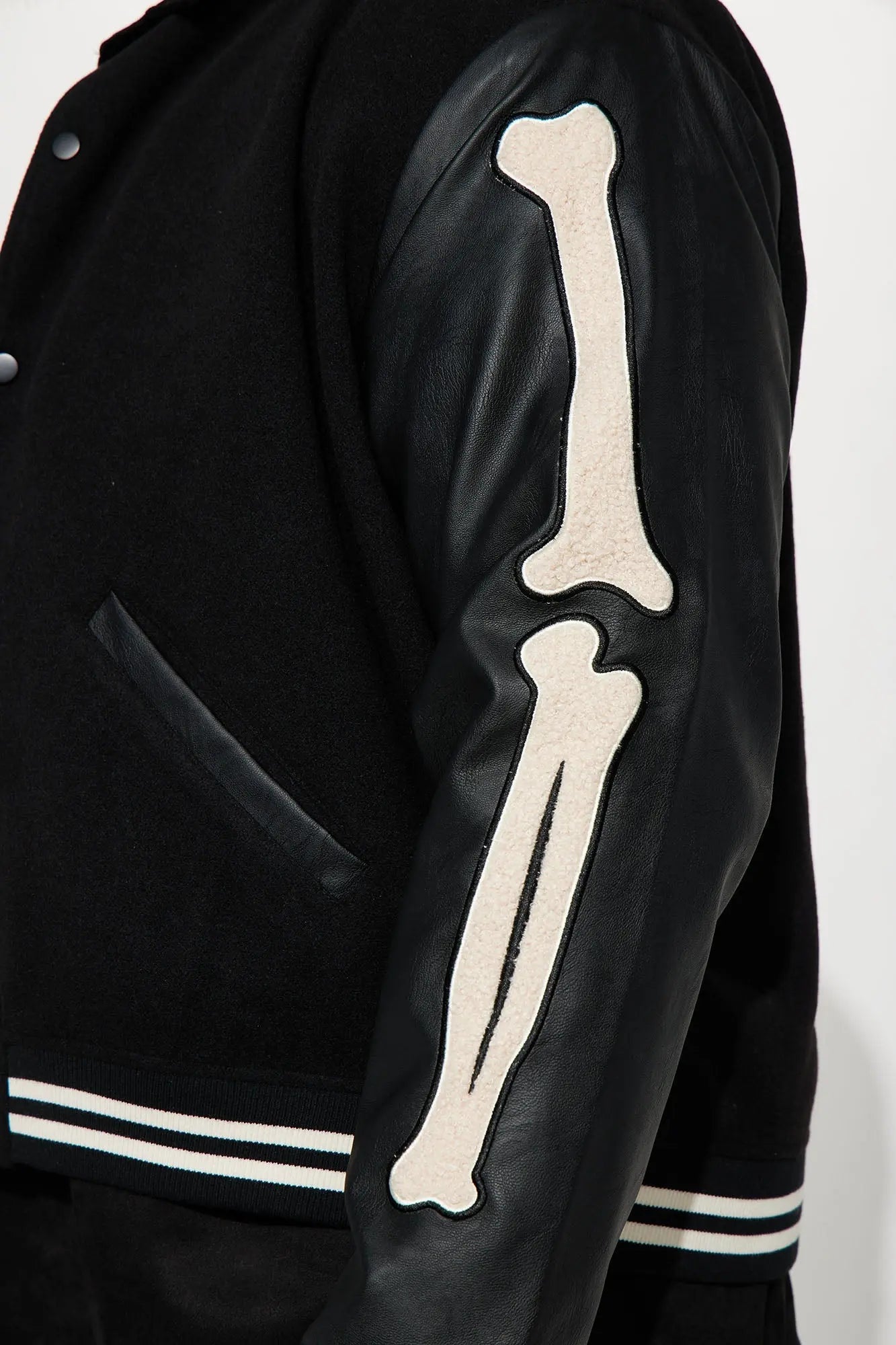 Bone Applique Varsity Bomber Jacket - Black Fashion Nova