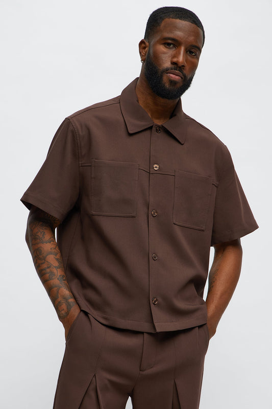 Cropped Ronan Weekender Button Up Shirt - Brown Fashion Nova