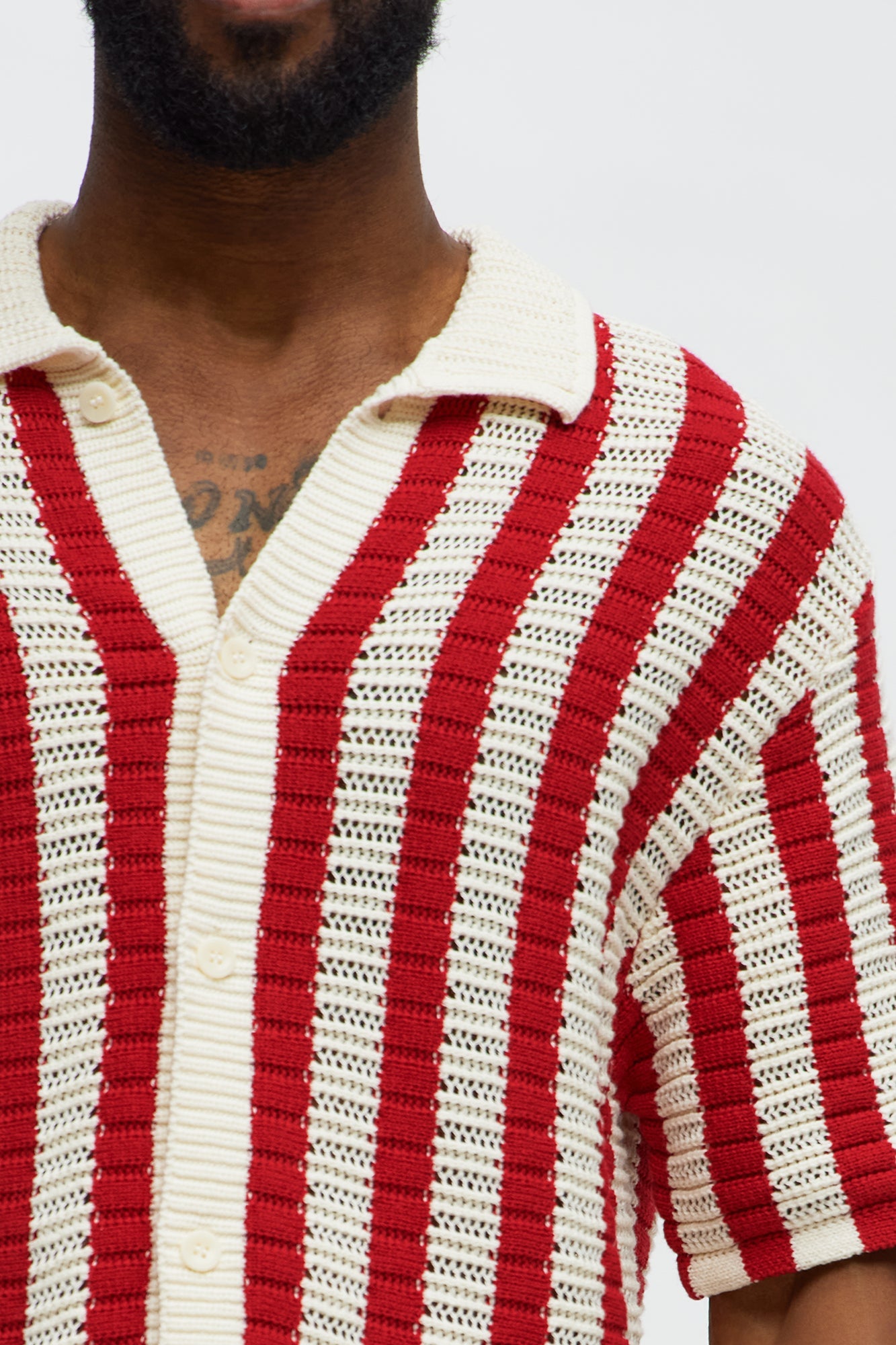 Clark Striped Knit Button up Shirt - Red/combo Fashion Nova