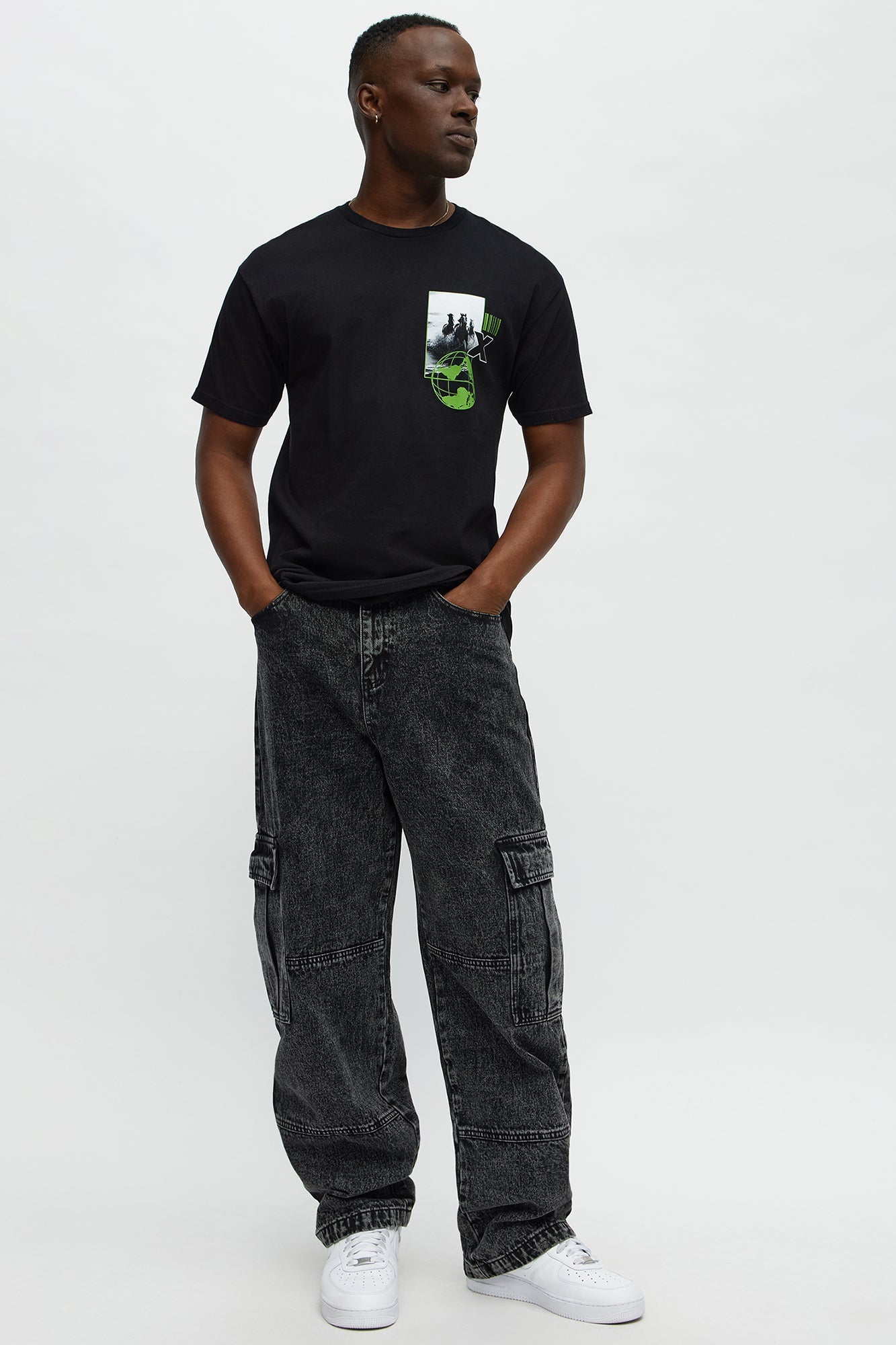 Baggy Minor Panel Cargo Jeans - Black Wash Fashion Nova