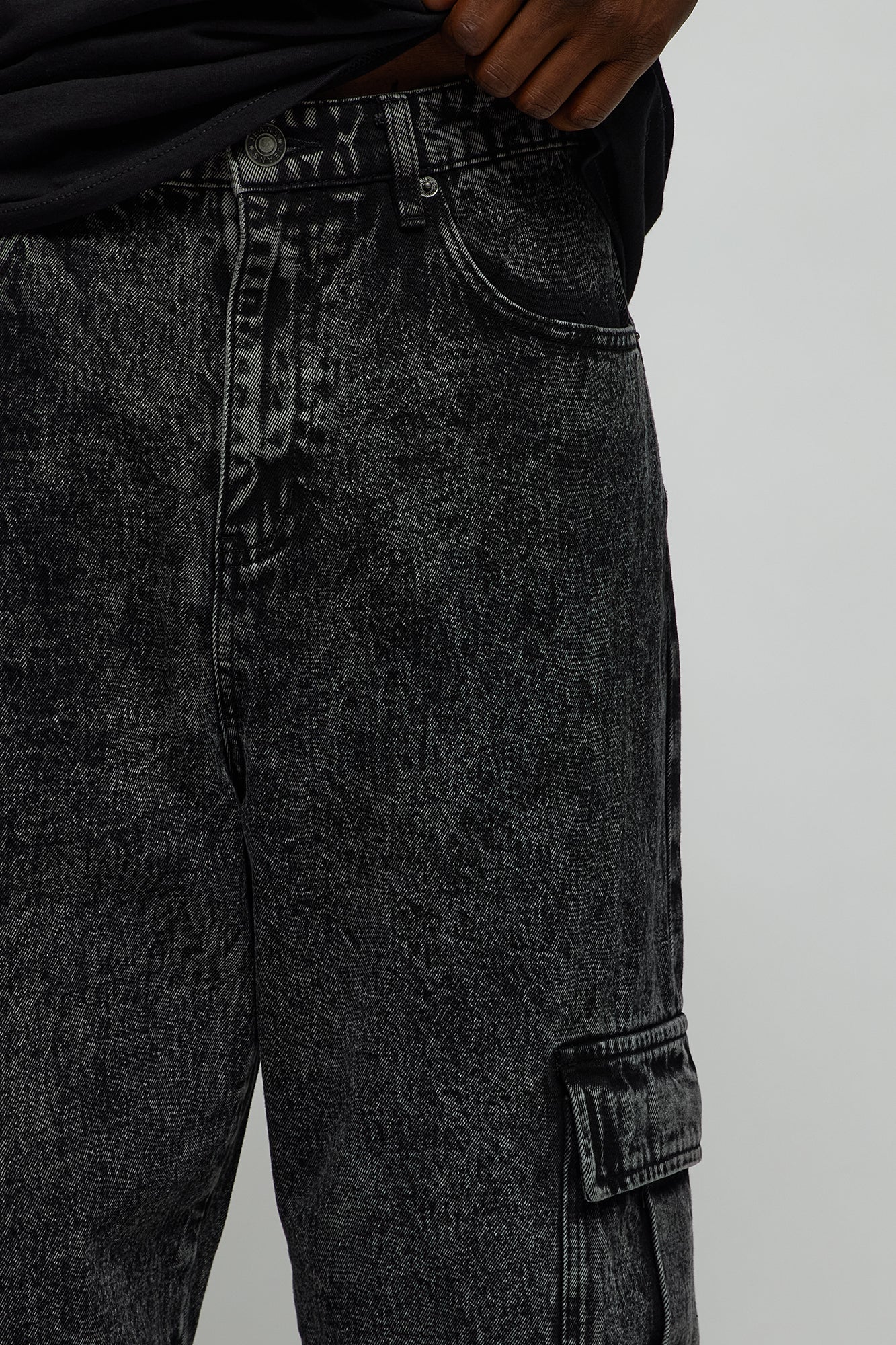 Baggy Minor Panel Cargo Jeans - Black Wash Fashion Nova